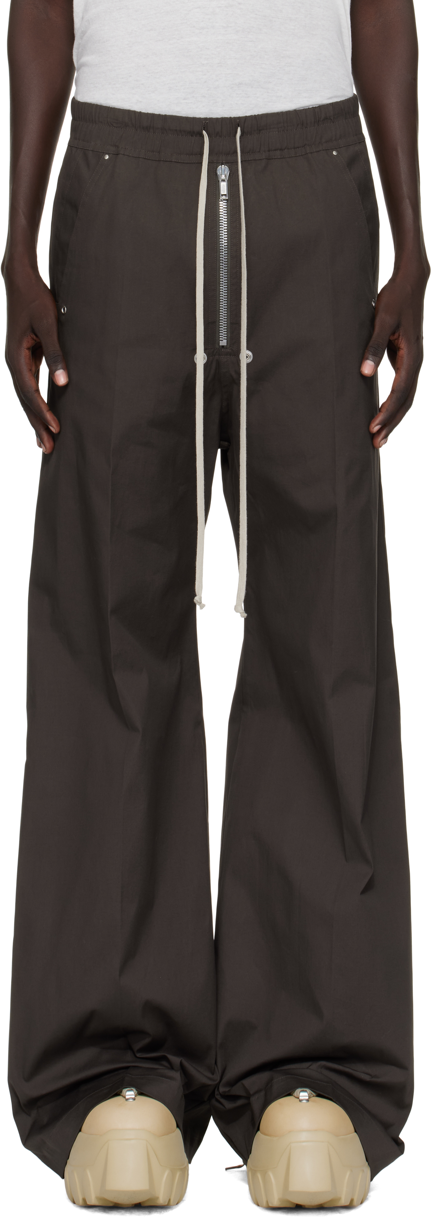 Rick Owens Gray Concordians Wide Bela Trousers In Brown