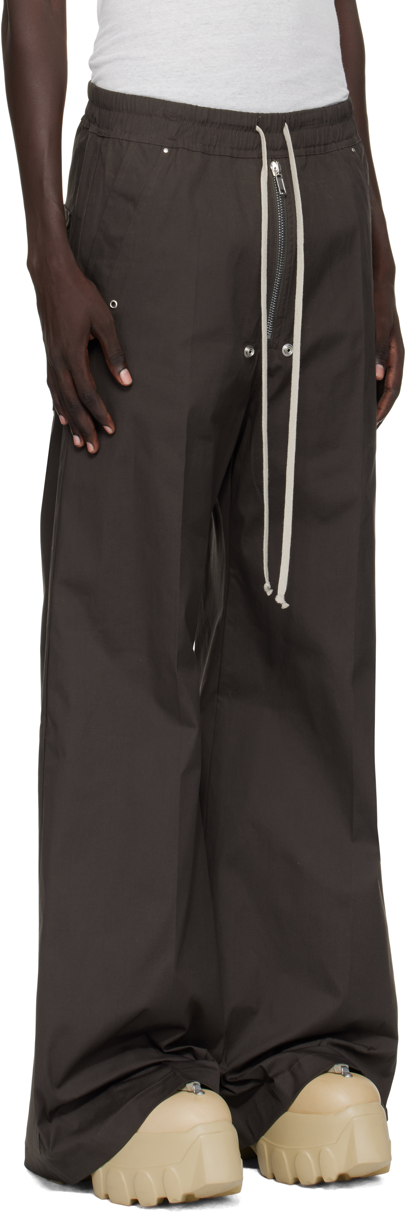 Rick Owens Gray Concordians Wide Bela Trousers In Brown