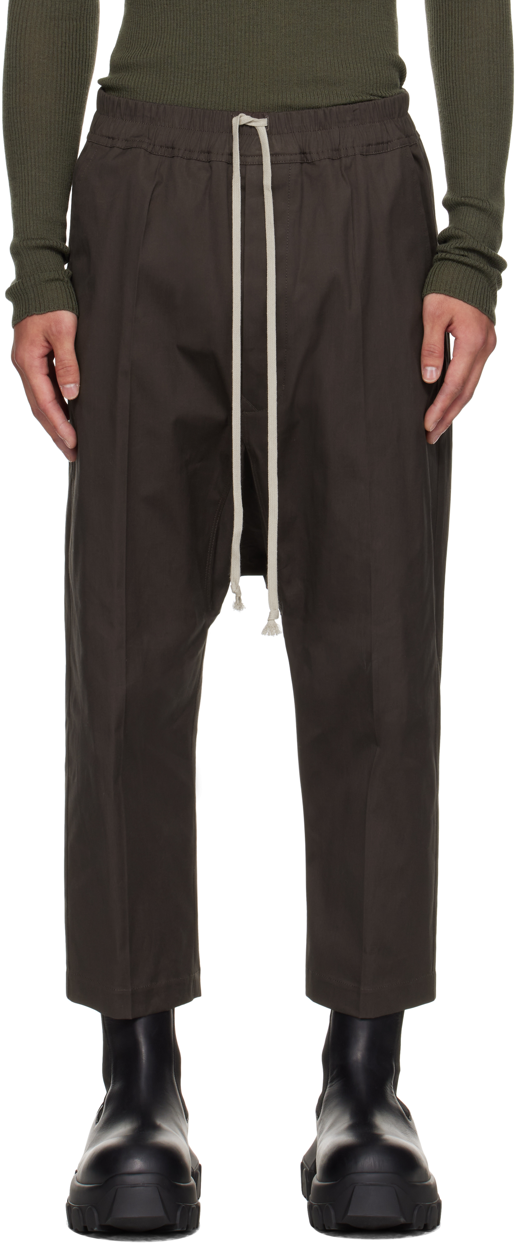 Rick Owens Gray Concordians Drawstring Cropped Trousers In Gold
