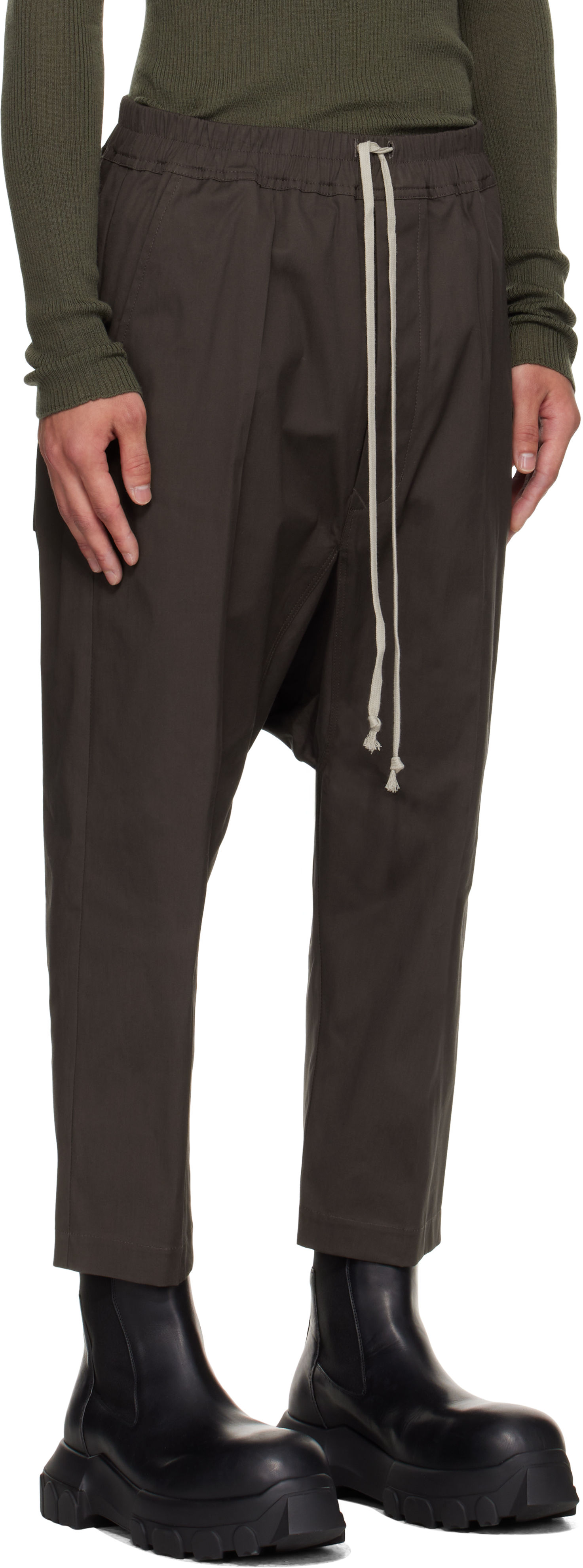 Rick Owens Gray Concordians Drawstring Cropped Trousers In Gold