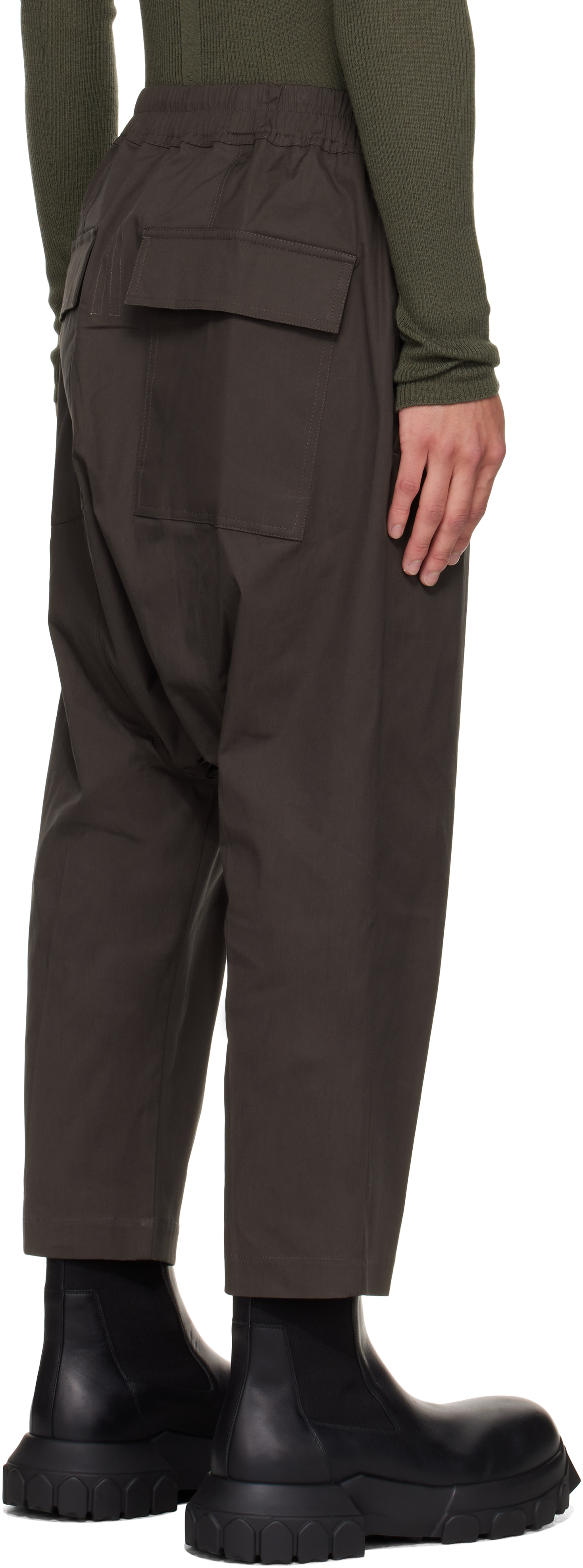Rick Owens Gray Concordians Drawstring Cropped Trousers In Gold
