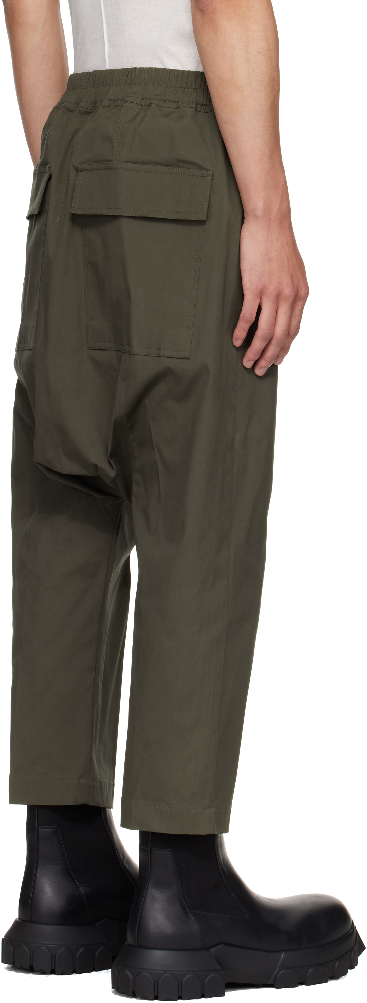 Rick Owens Khaki Concordians Drawstring Cropped Trousers In Blue