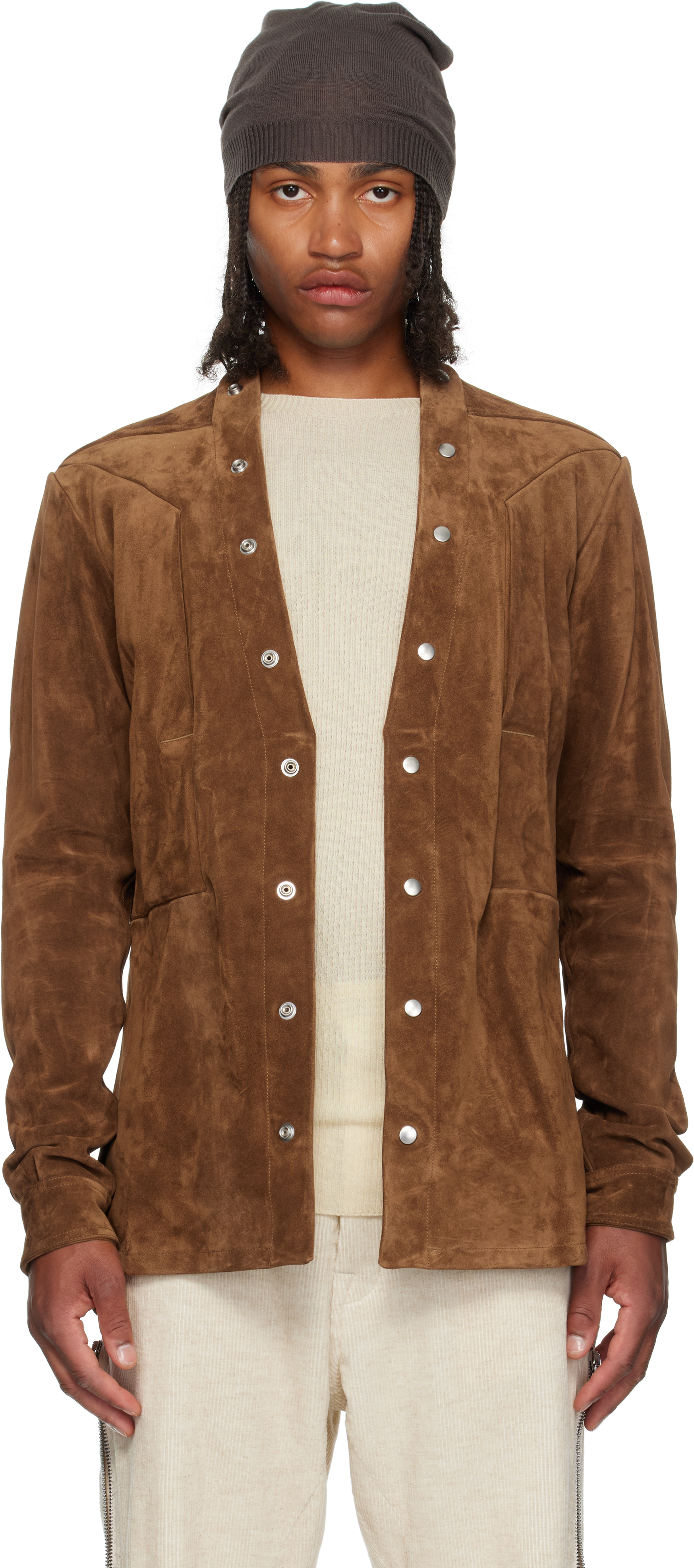 Rick Owens Brown Concordians Larry Fogpocket Suede Jacket In Brown