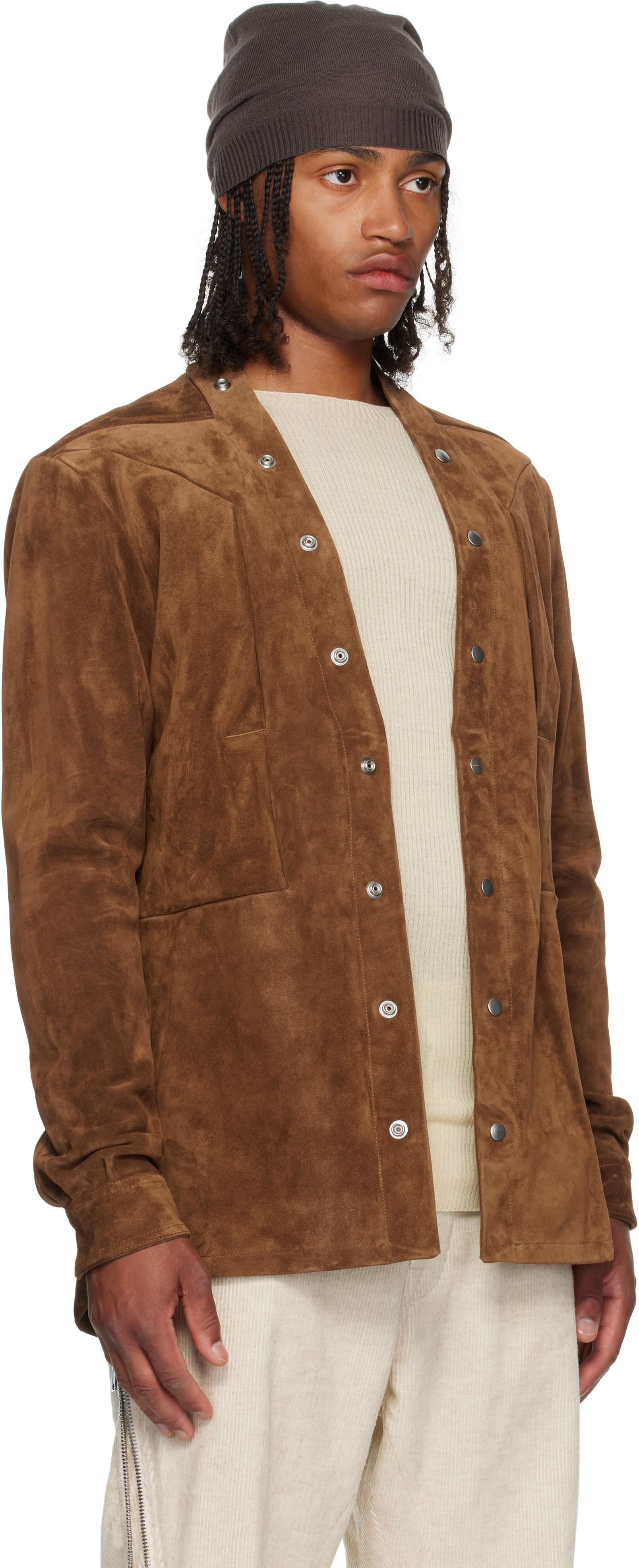 Rick Owens Brown Concordians Larry Fogpocket Suede Jacket In Brown