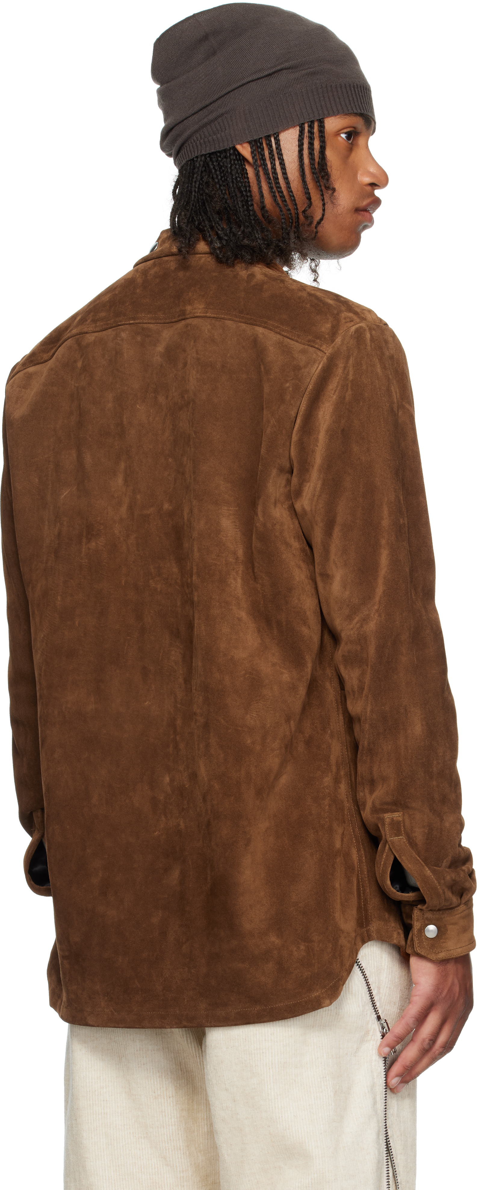 Rick Owens Brown Concordians Larry Fogpocket Suede Jacket In Brown