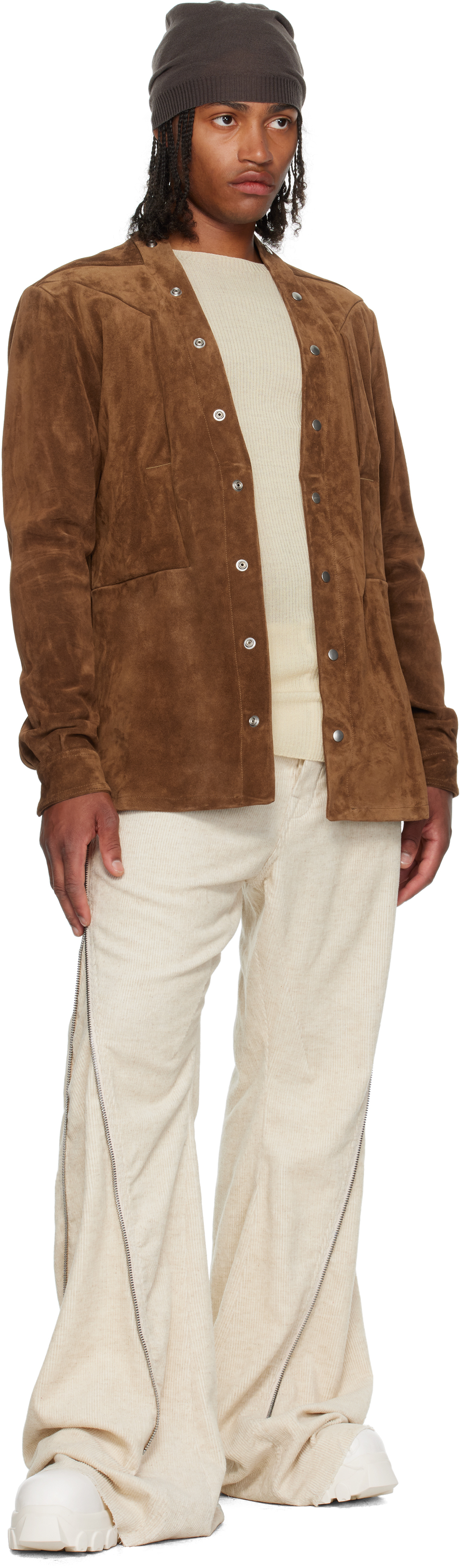 Rick Owens Brown Concordians Larry Fogpocket Suede Jacket In Brown