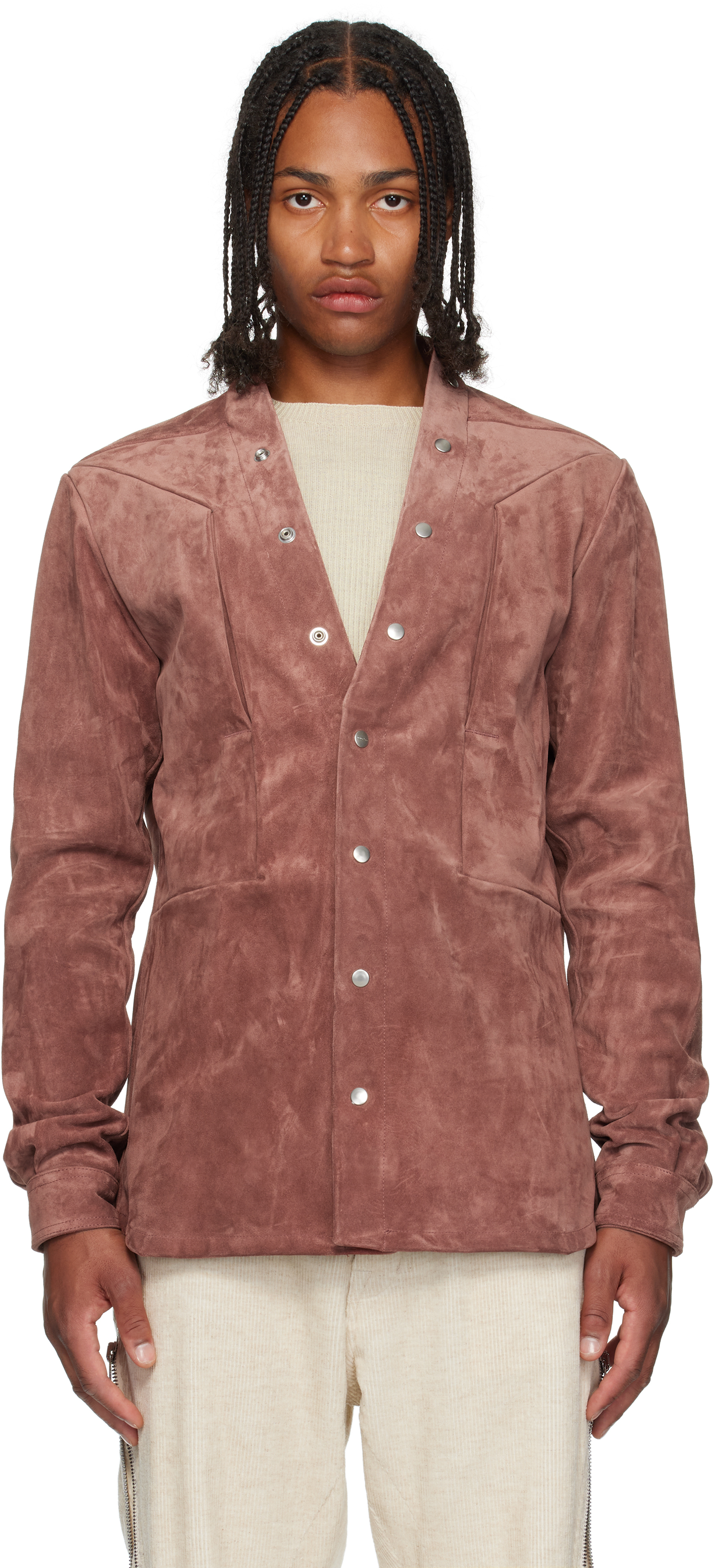 Rick Owens Pink Concordians Larry Fogpocket Suede Jacket In Brown