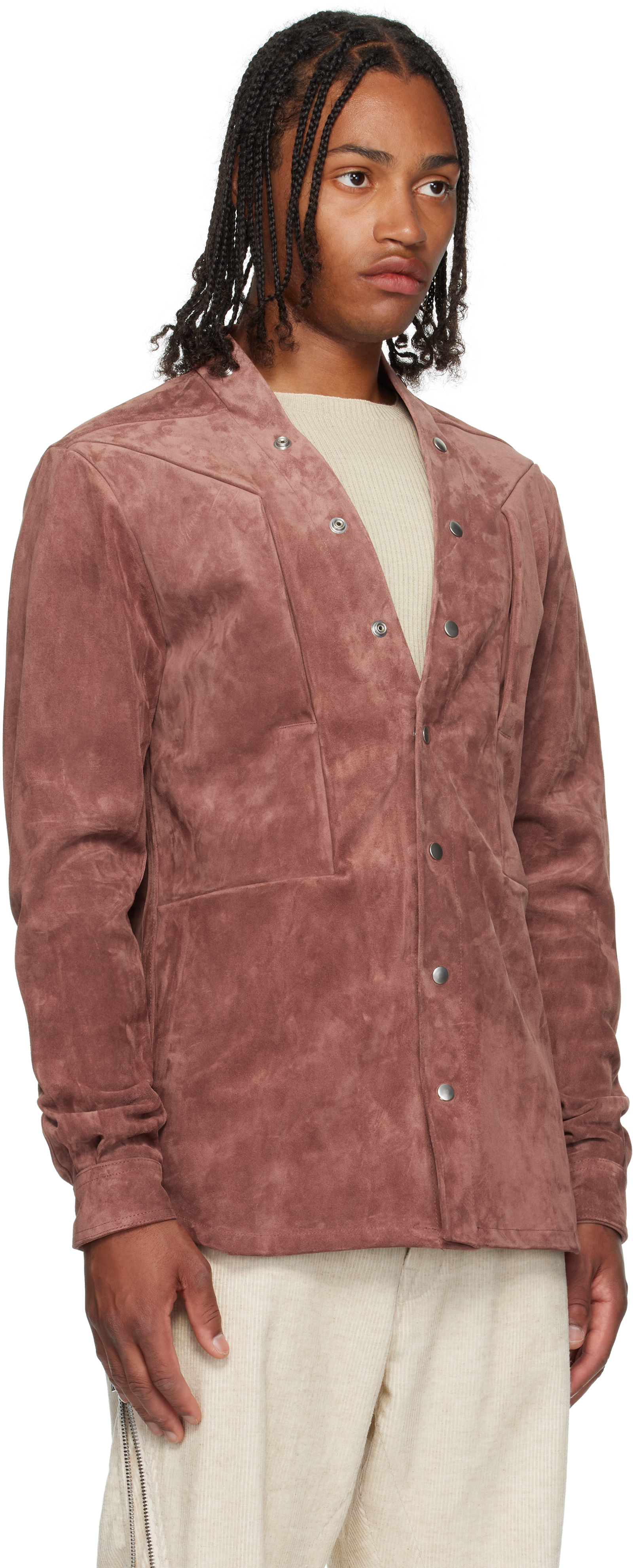 Rick Owens Pink Concordians Larry Fogpocket Suede Jacket In Brown