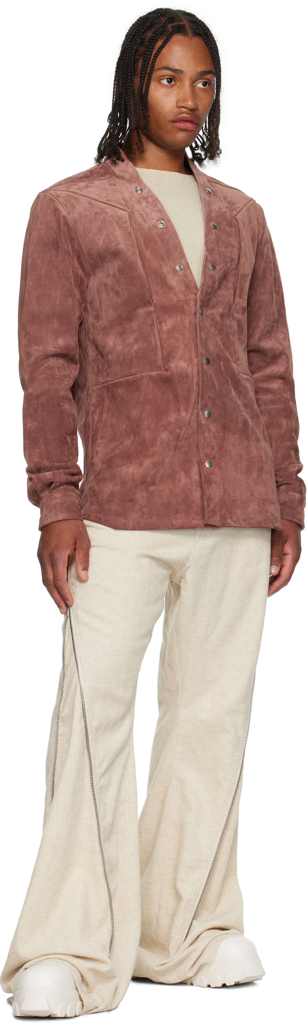 Rick Owens Pink Concordians Larry Fogpocket Suede Jacket In Brown