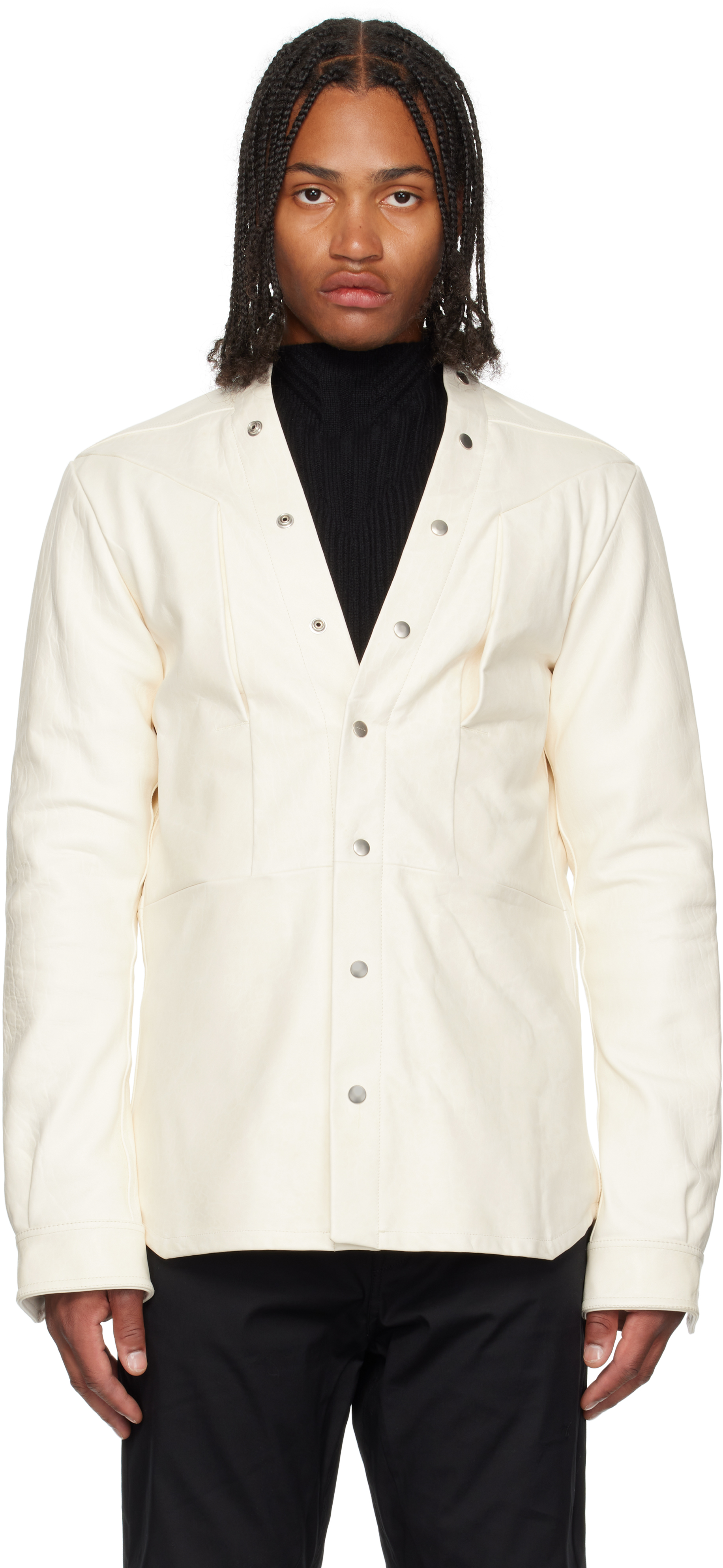 Rick Owens Off-white Concordians Larry Fogpocket Leather Jacket In Neutral