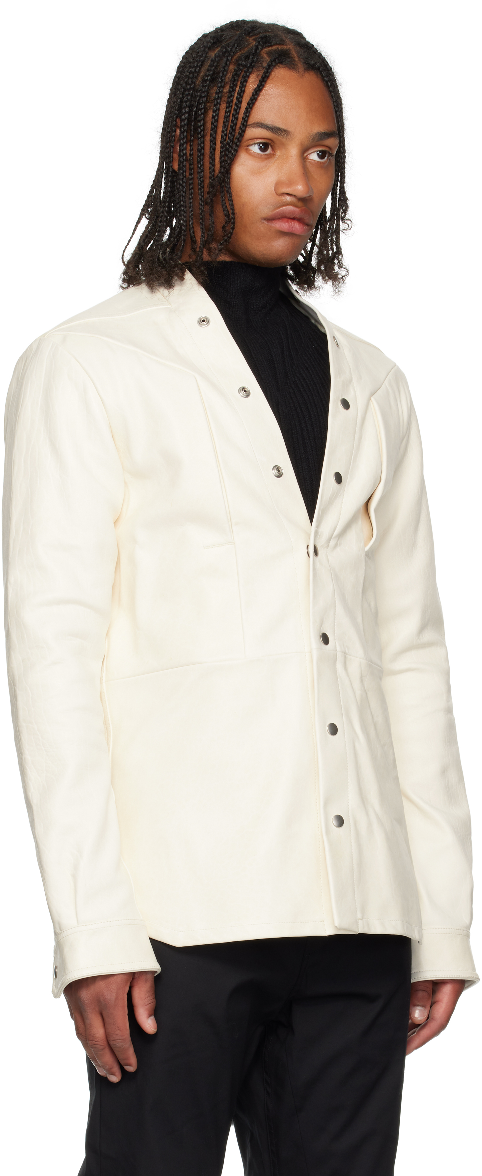 Rick Owens Off-white Concordians Larry Fogpocket Leather Jacket In Neutral