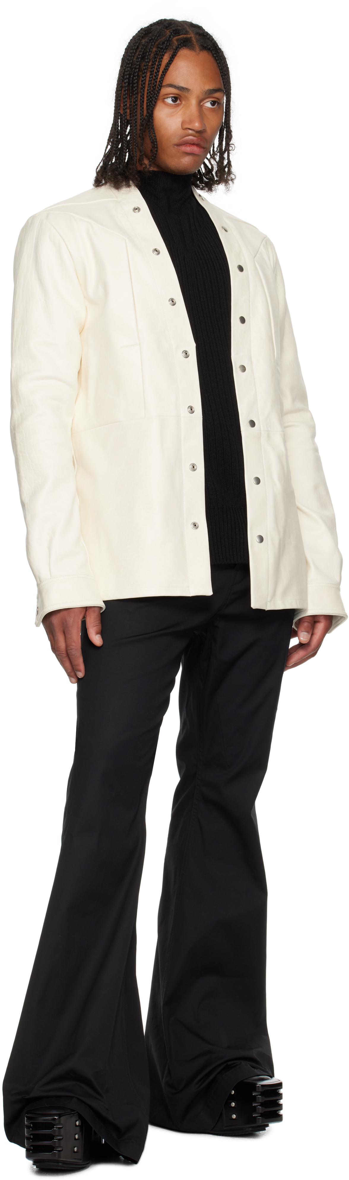 Rick Owens Off-white Concordians Larry Fogpocket Leather Jacket In Neutral