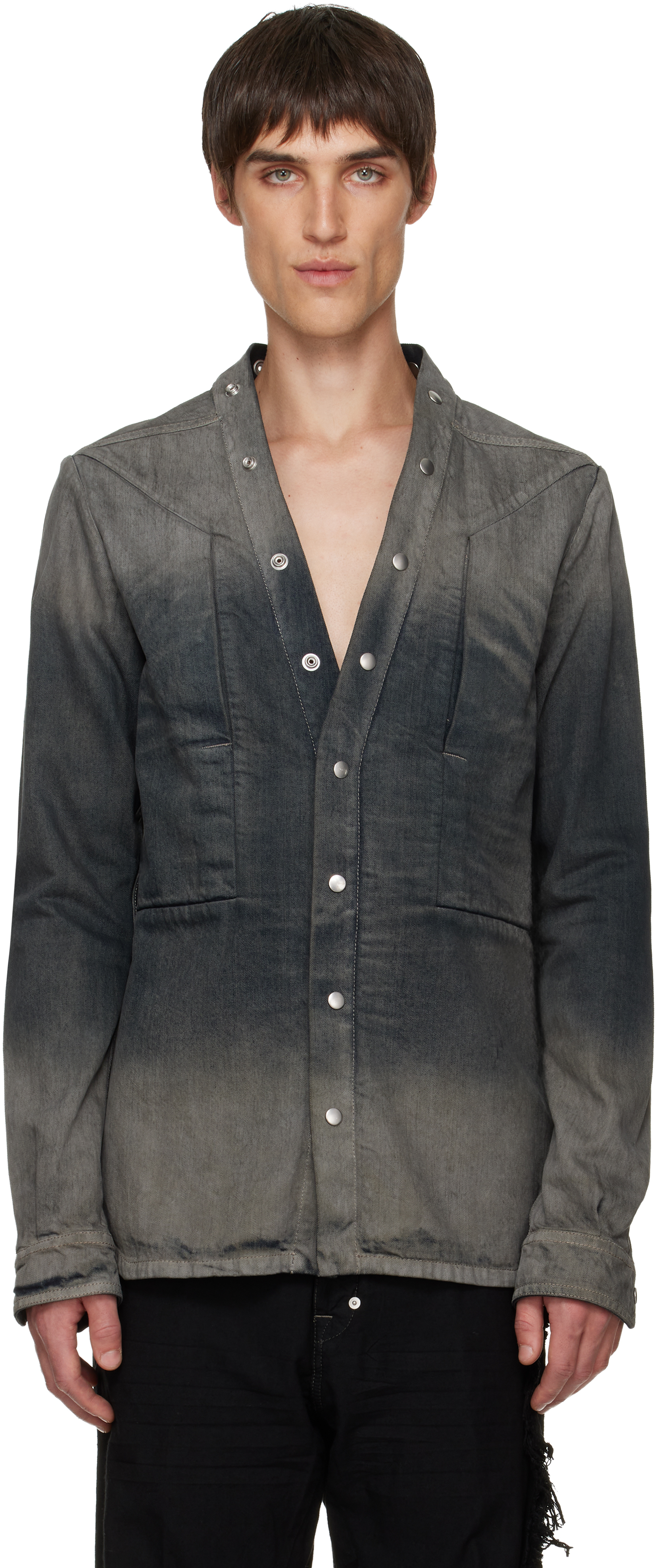 Gray Concordians Larry Fogpocket Denim Shirt by Rick Owens on Sale