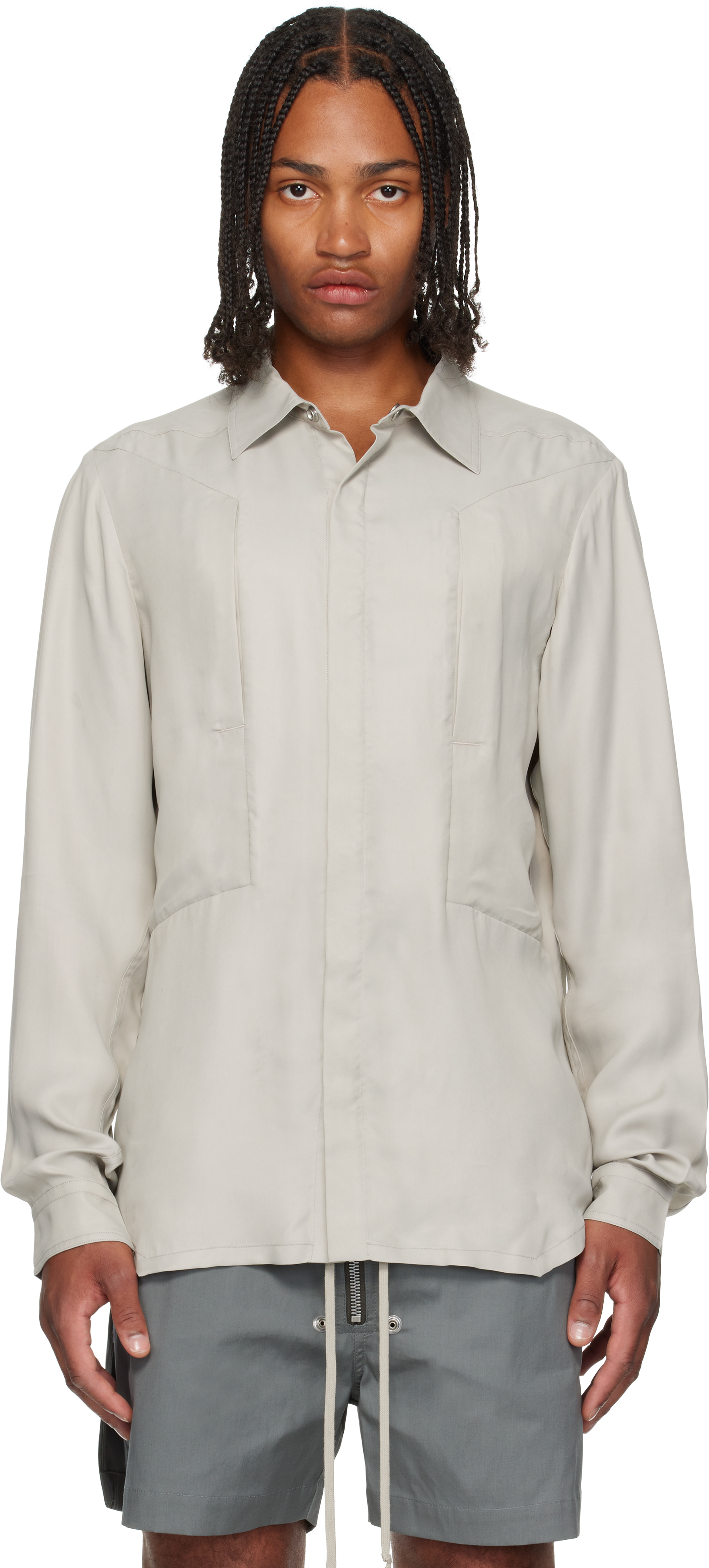Rick Owens Off-white Concordians Fogpocket Shirt In Gray