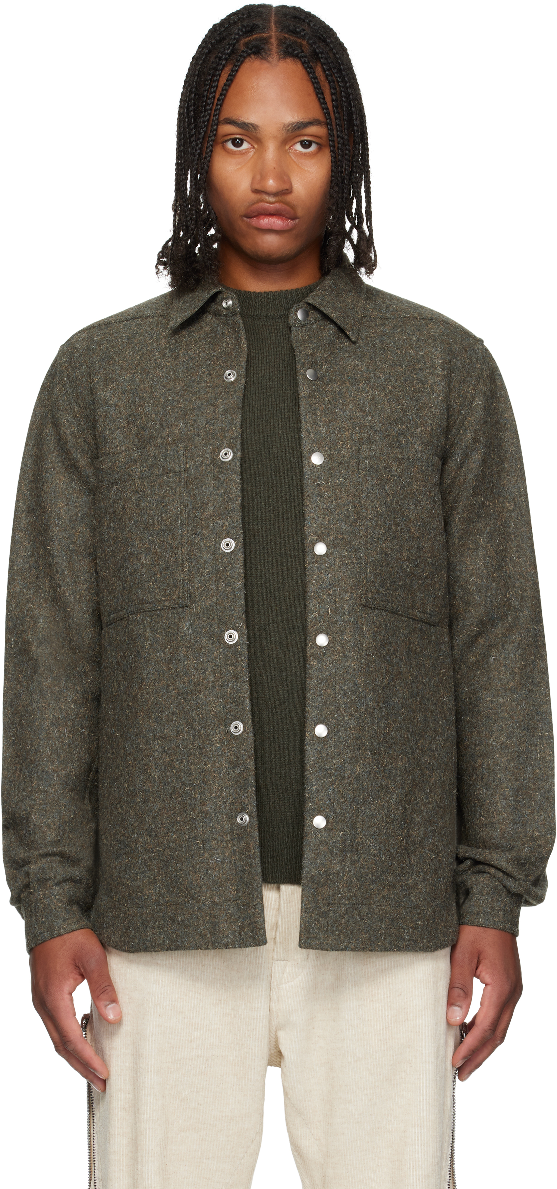 Rick Owens Khaki Concordians Rugged Wool Shirt