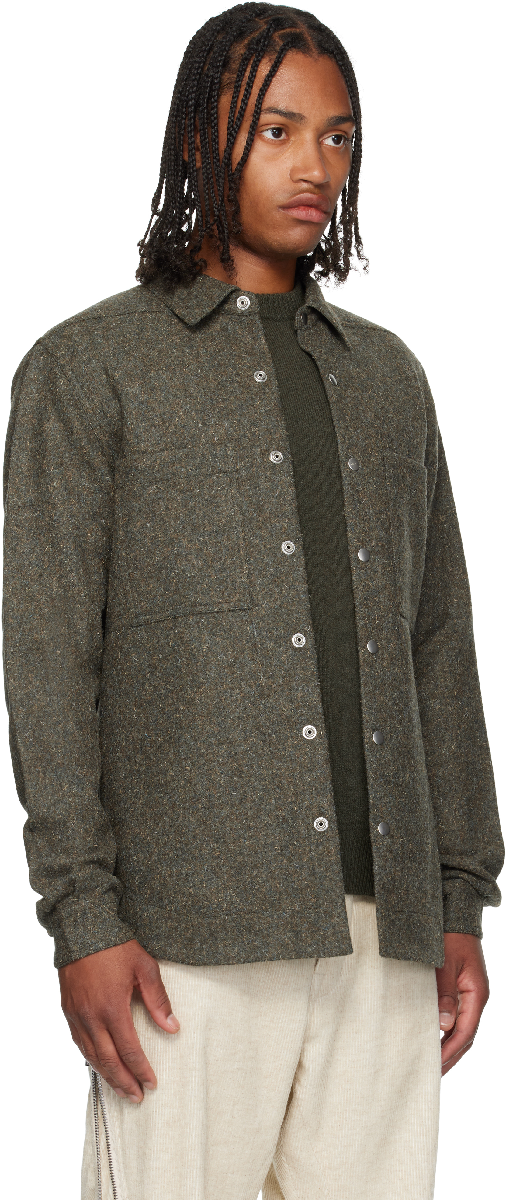 Rick Owens Khaki Concordians Rugged Wool Shirt