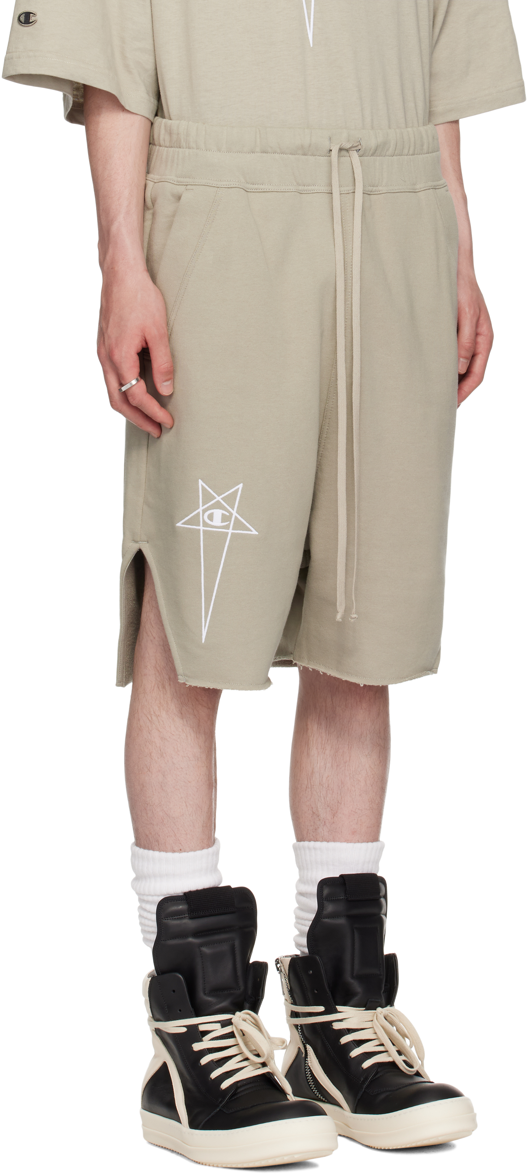 Rick Owens Off-white Champion Edition Beveled Pods Shorts In Neutral