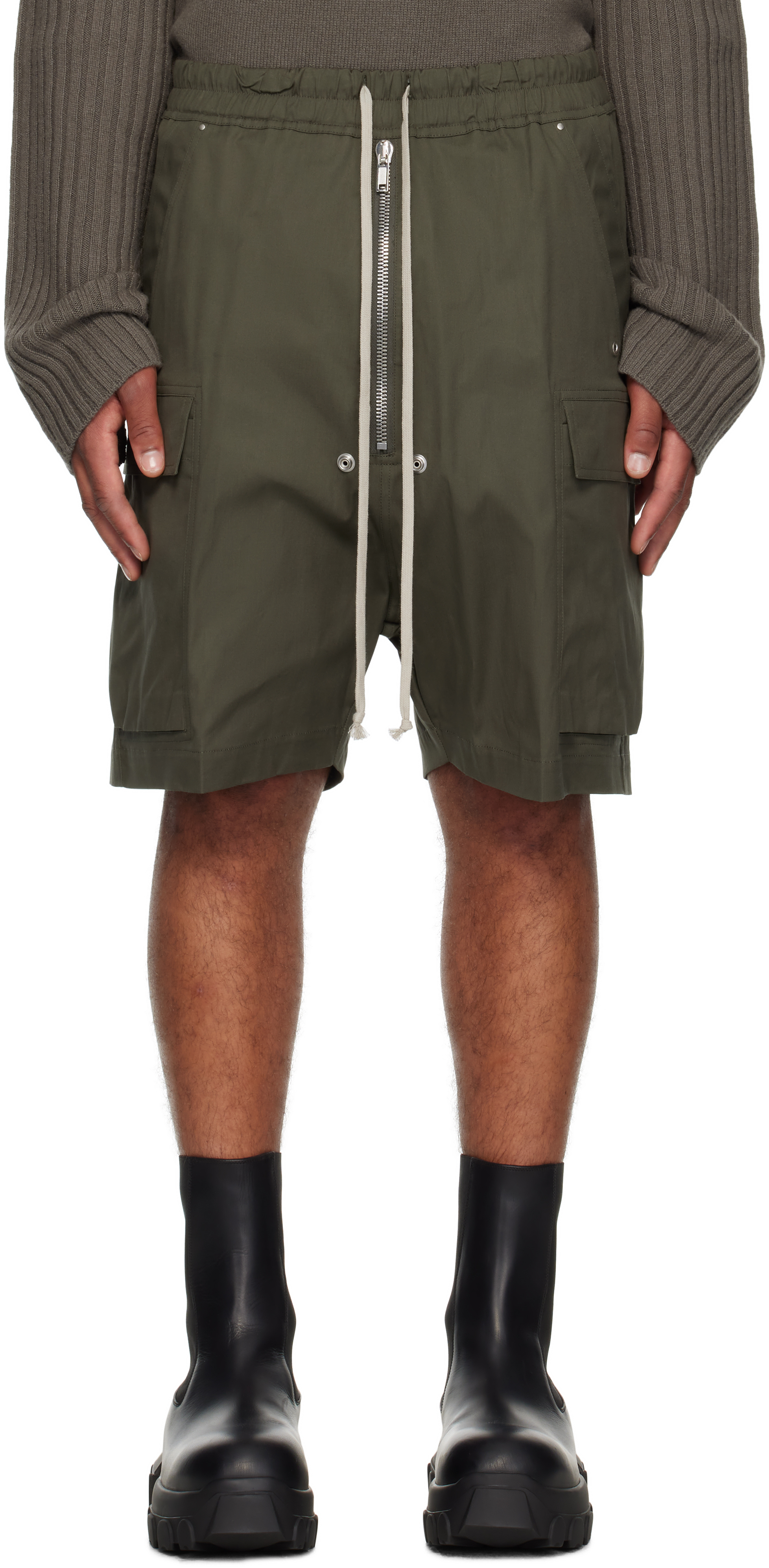 ブラックレザーショートパンツ 40 IT リックオウエンス　rick owens rick-owens-khaki-concordians-