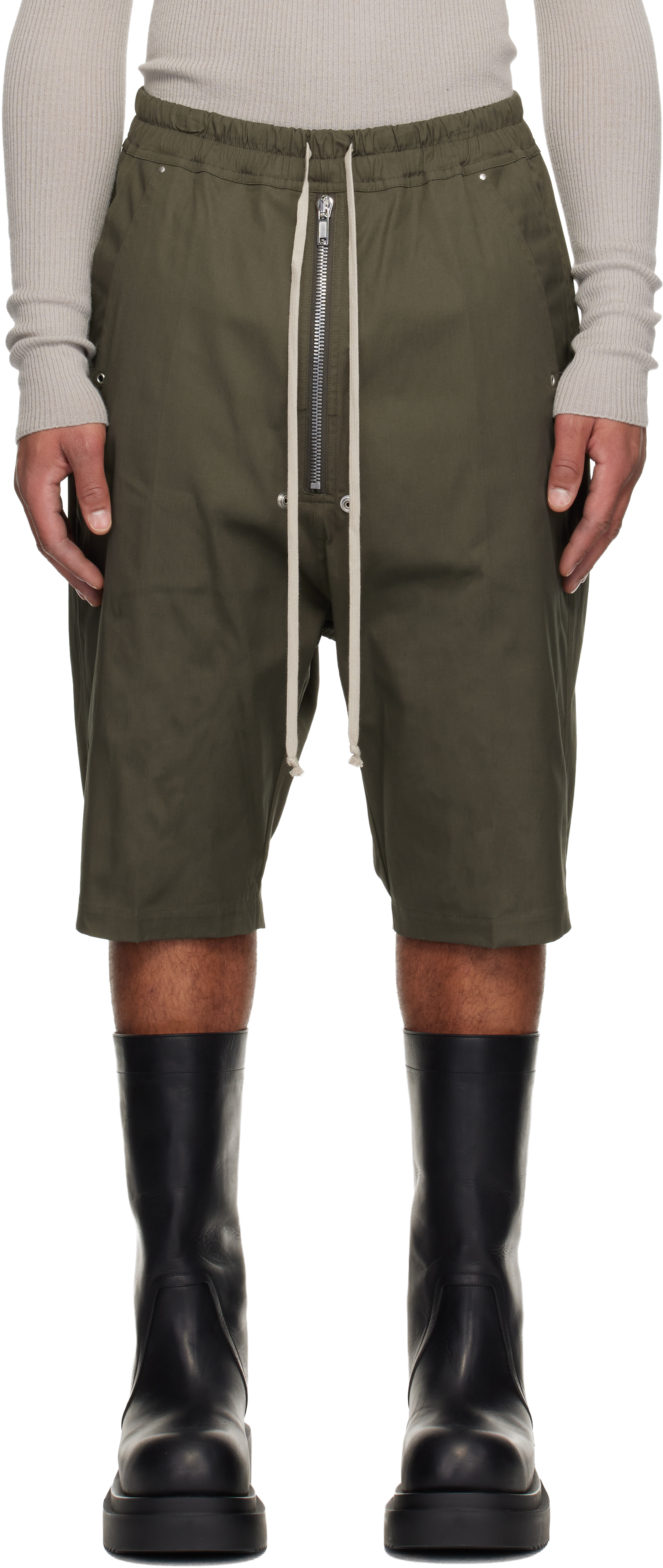 Khaki Concordians Bela Pods Shorts by Rick Owens on Sale