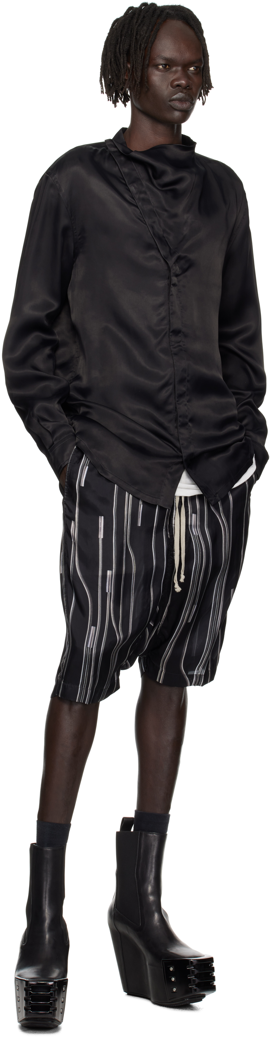 Rick Owens Black & Off-white Concordians Rick's Pods Shorts In Black