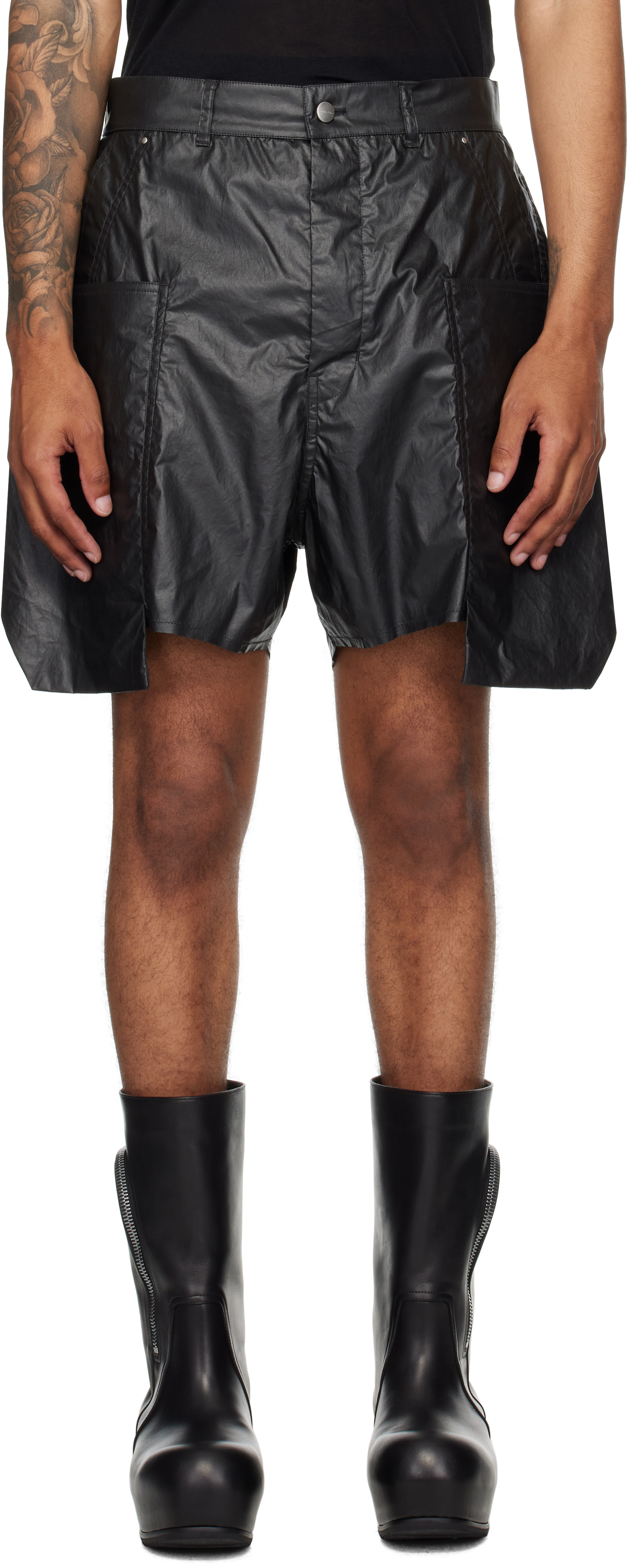 【RICK OWENS】ハイライズレザーショートパンツ RICK OWENS Fog レザーショートパンツ 送料関税込 (RICK OWENS