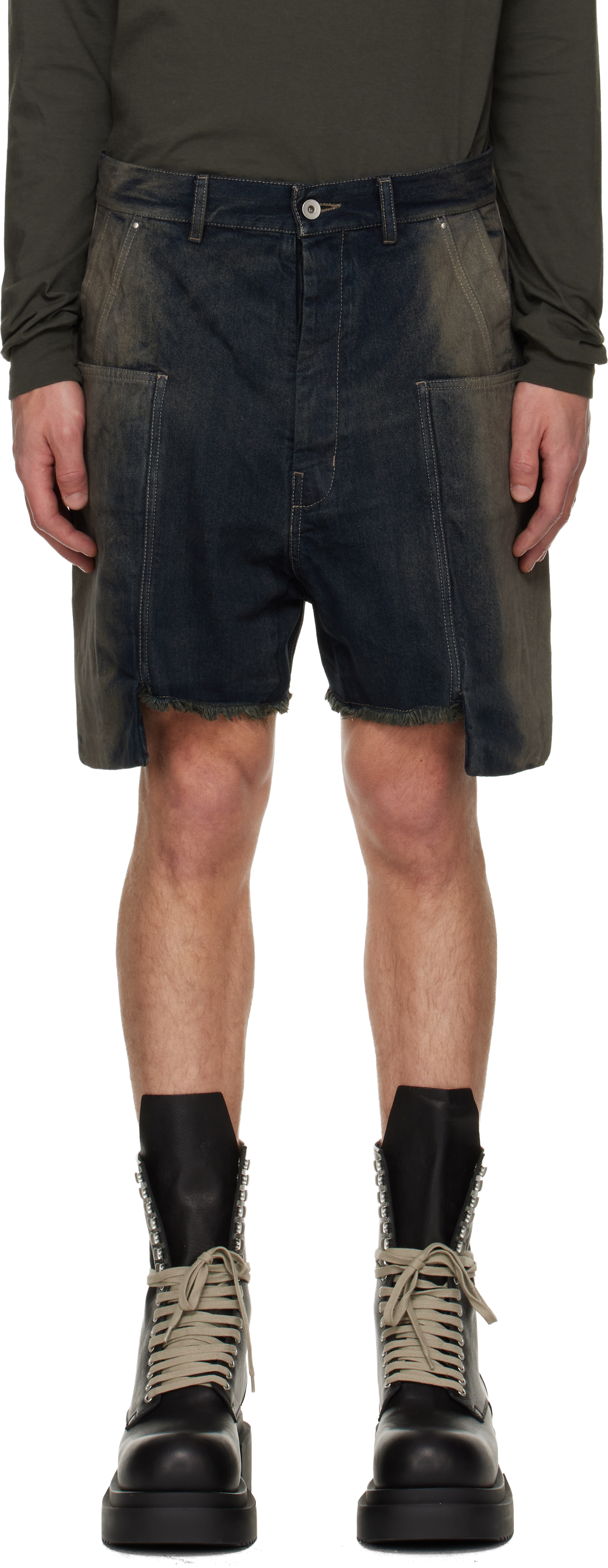 Rick Owens Gray Concordians Stefan Denim Cargo Shorts In Blue