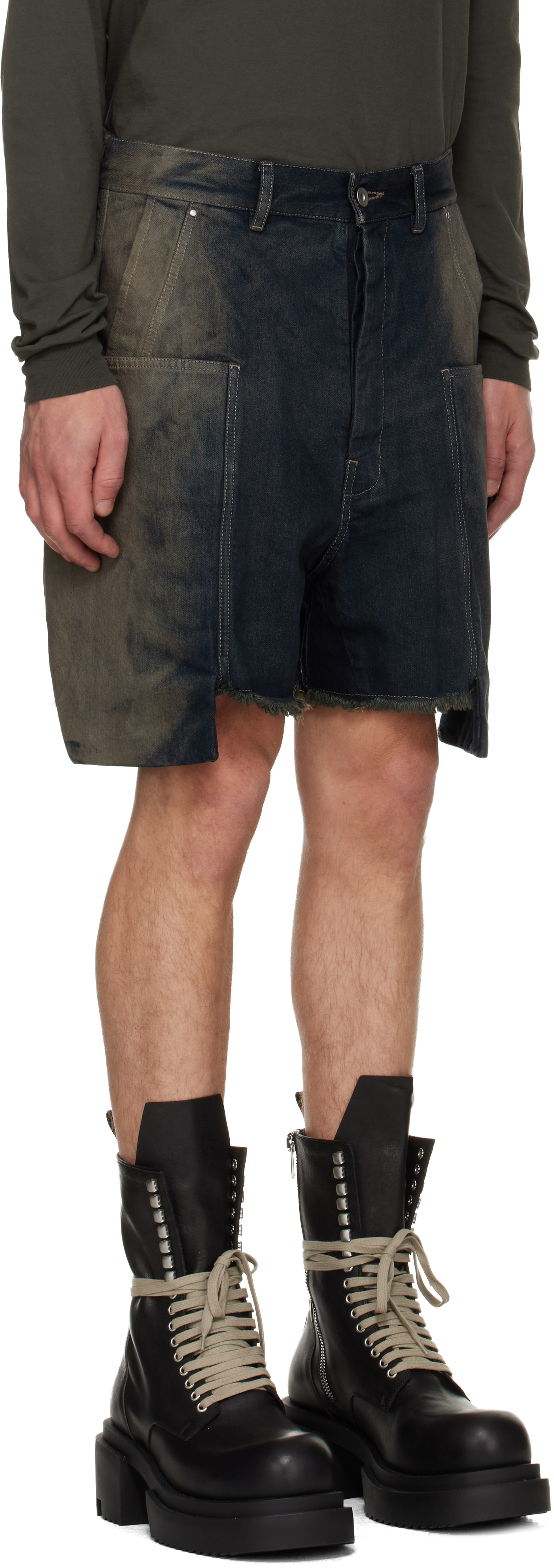 Rick Owens Gray Concordians Stefan Denim Cargo Shorts In Blue
