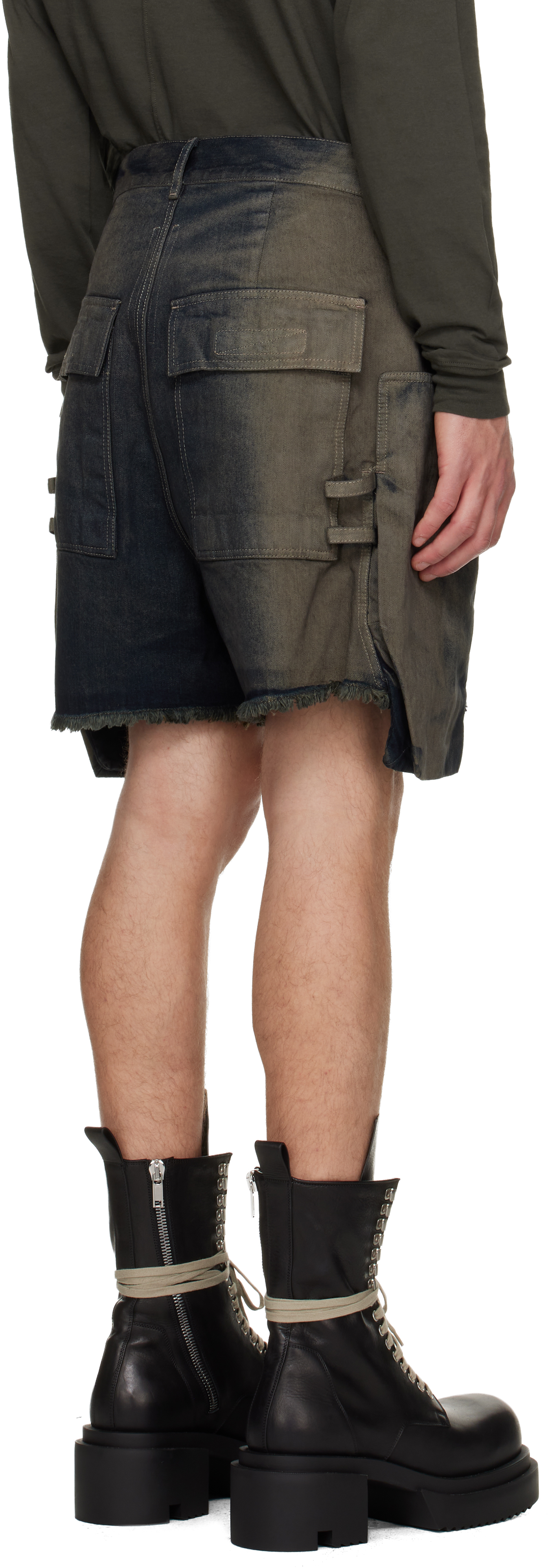 Rick Owens Gray Concordians Stefan Denim Cargo Shorts In Blue