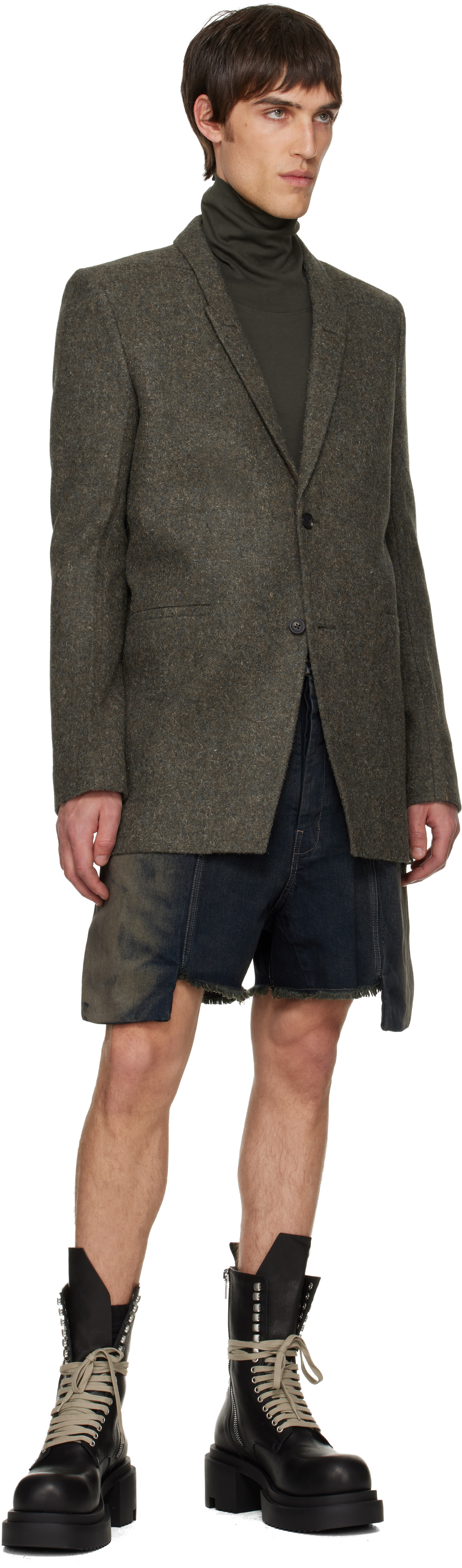 Rick Owens Gray Concordians Stefan Denim Cargo Shorts In Blue