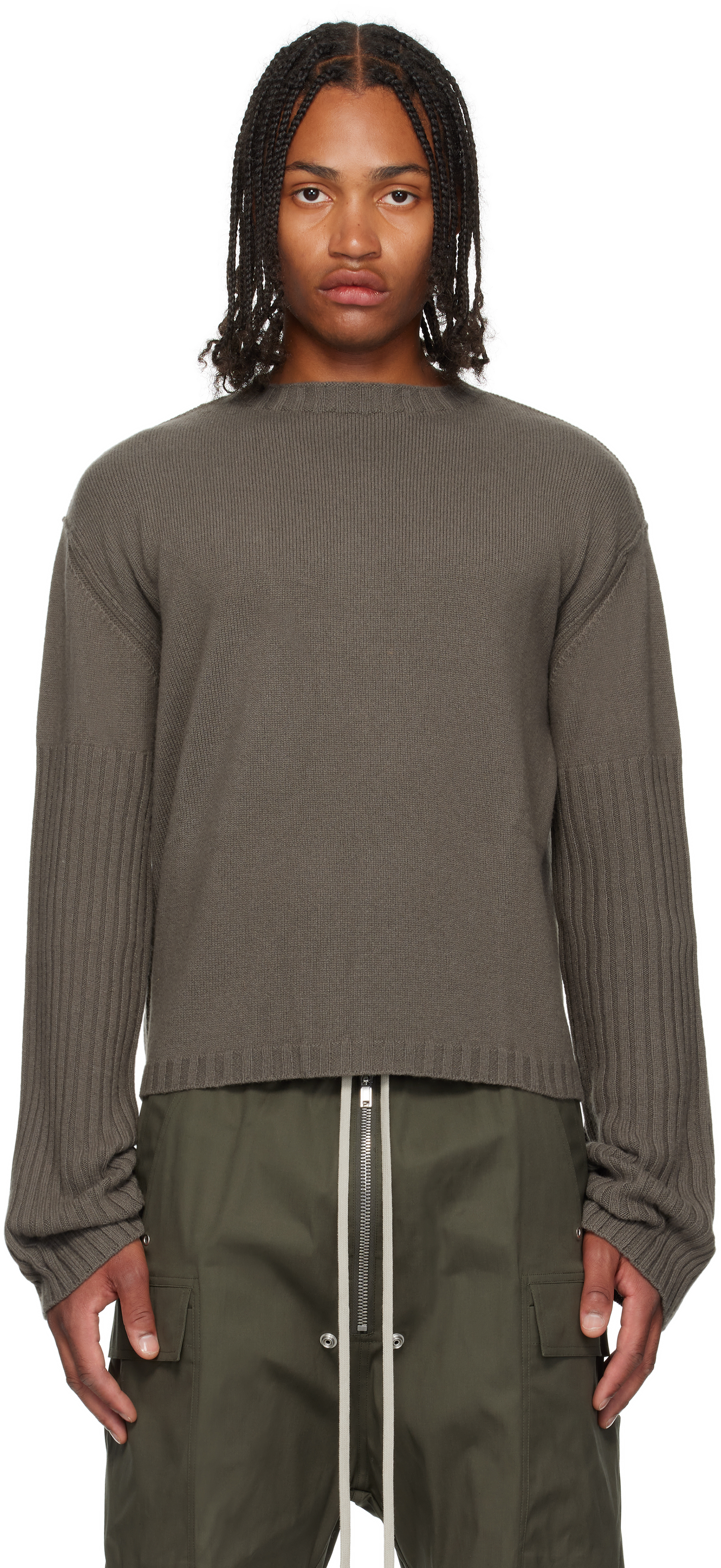 Rick Owens Gray Concordians Round Neck Sweater In Sand