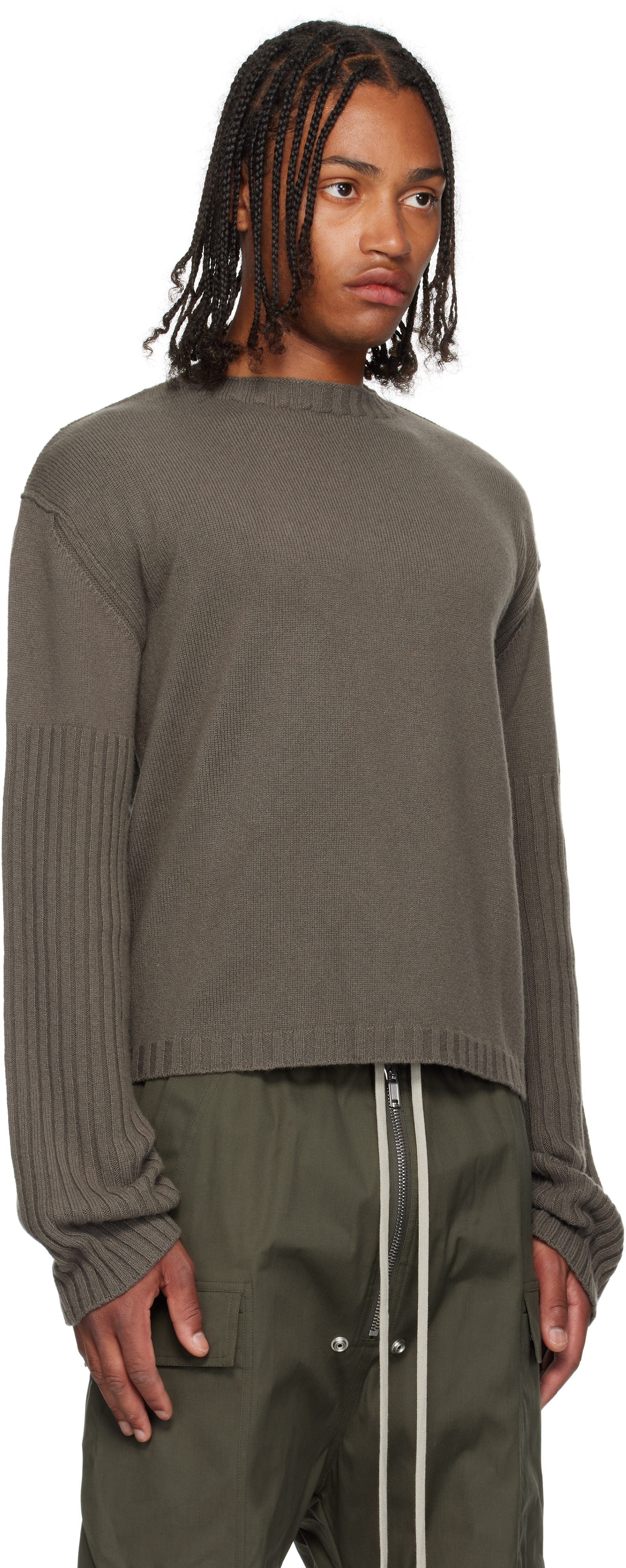 Rick Owens Gray Concordians Round Neck Sweater In Sand
