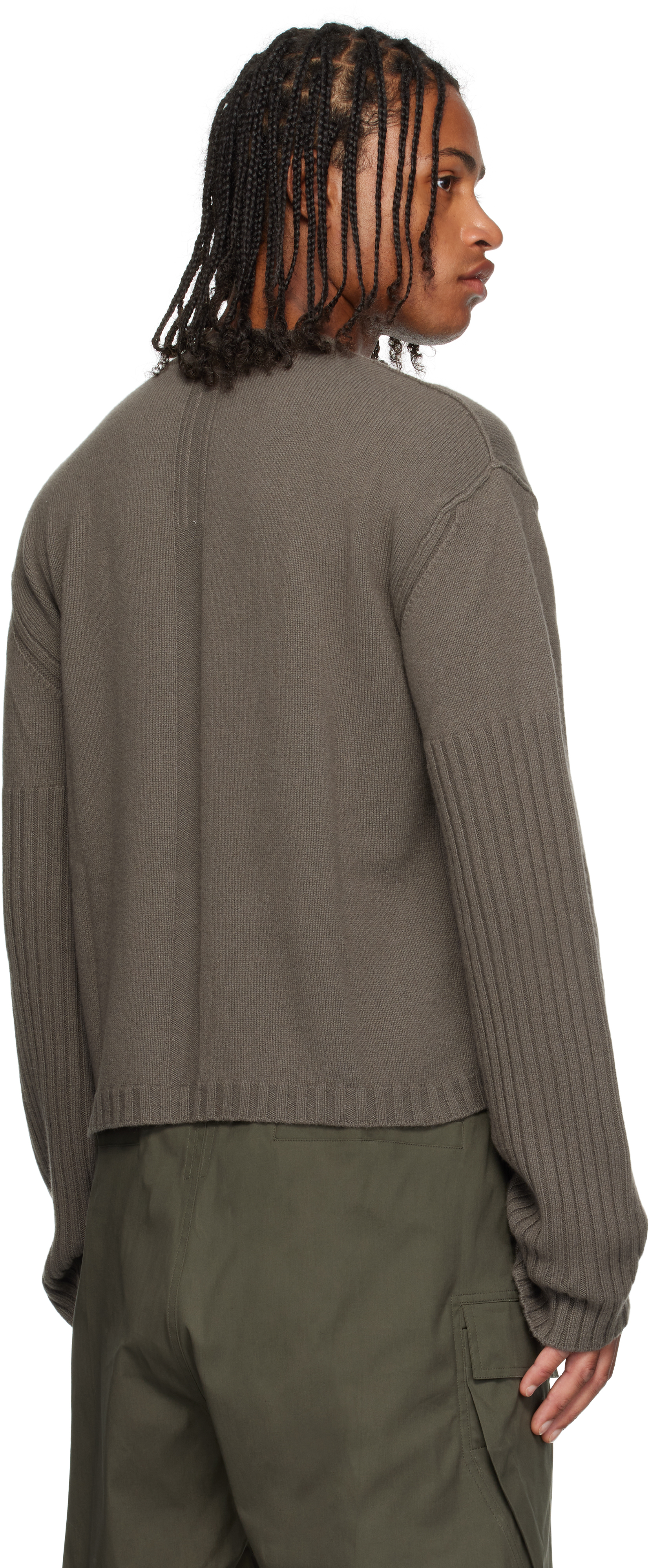 Rick Owens Gray Concordians Round Neck Sweater In Sand