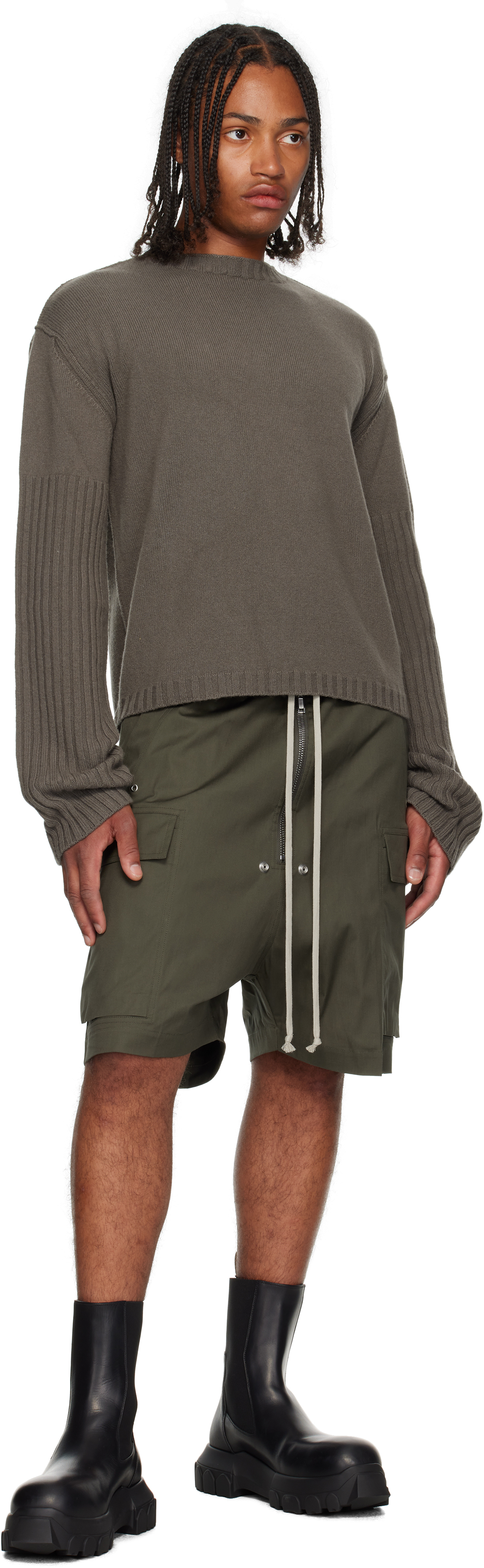 Rick Owens Gray Concordians Round Neck Sweater In Sand