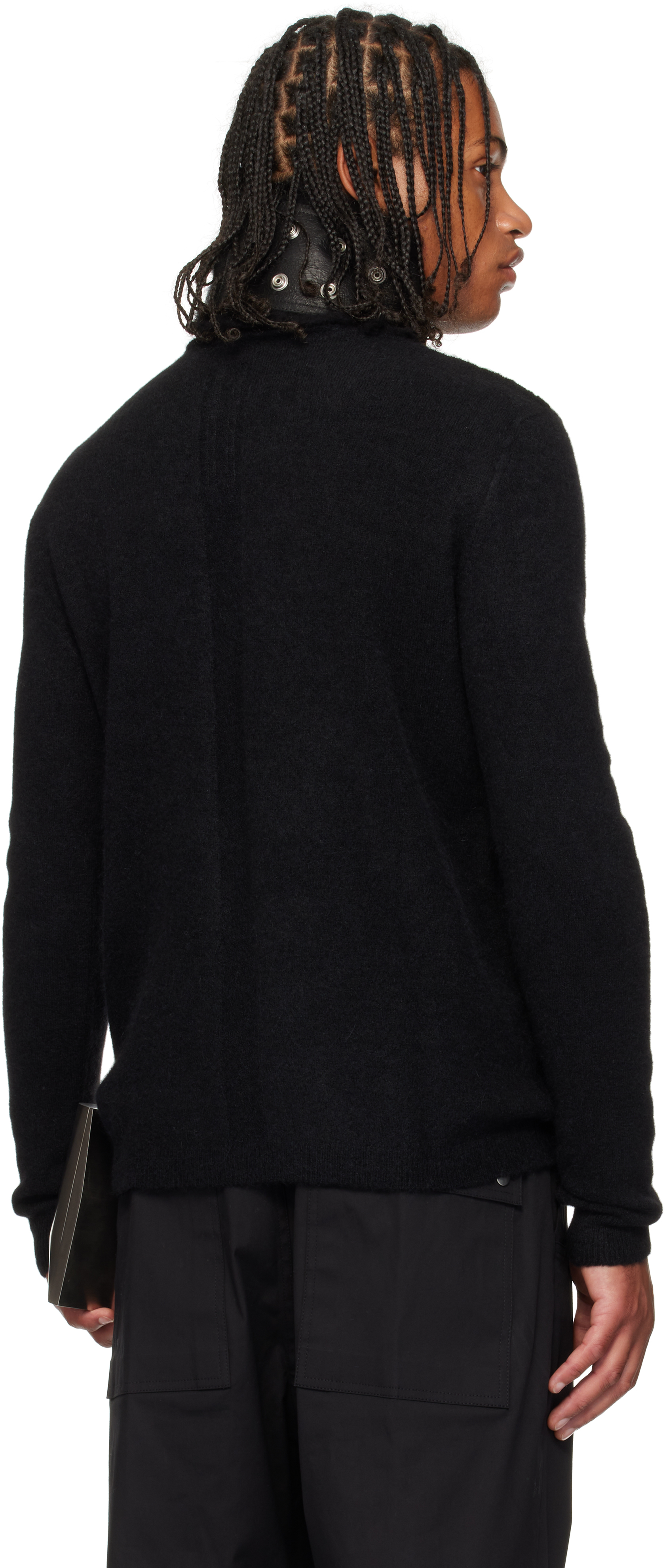 Rick Owens Black Concordians Ls Grid Knit Sweater In Black