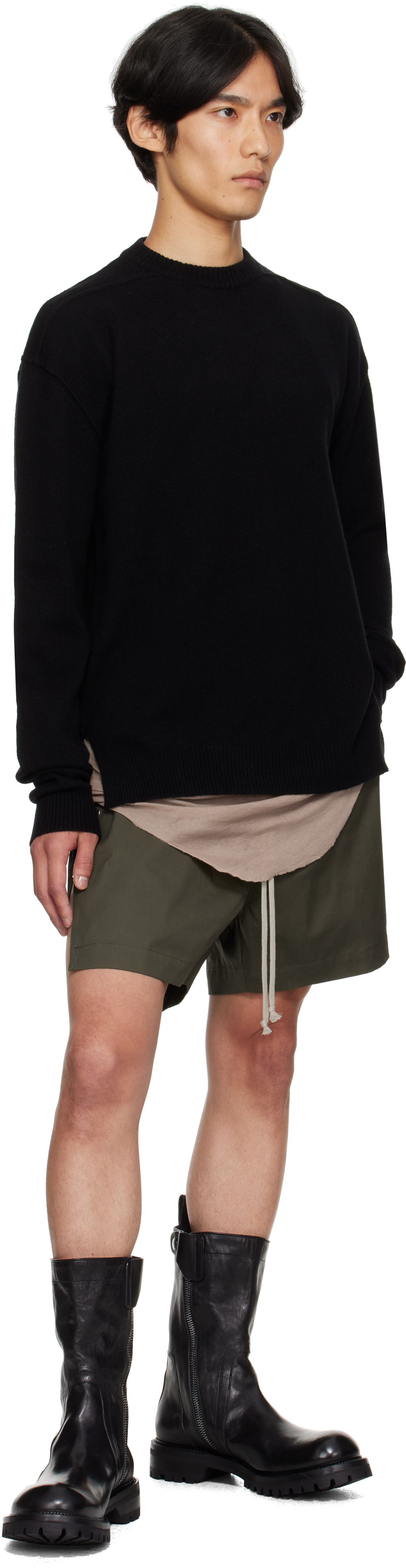 Rick Owens Black Concordians Round Neck Sweater In Black