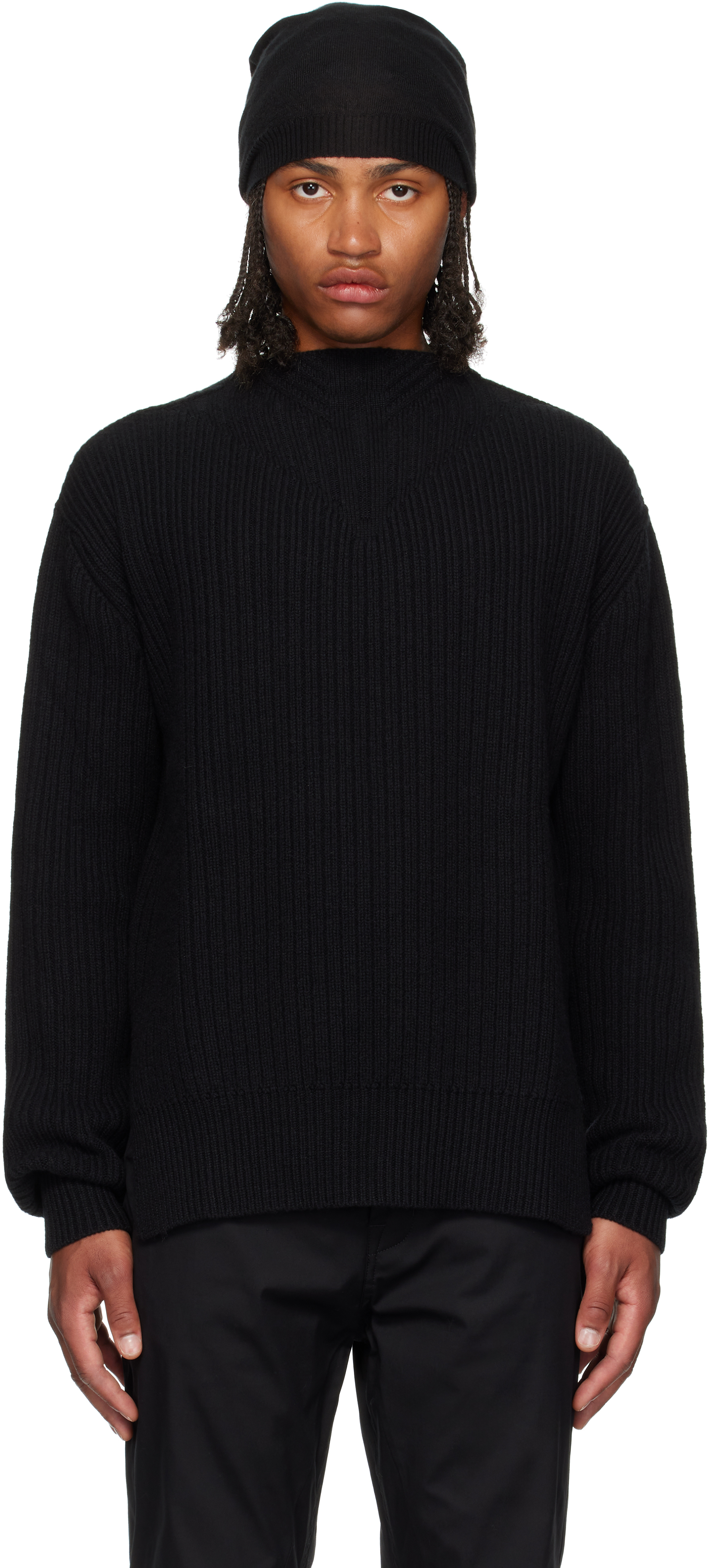 Rick Owens Black Concordians Fisherman Round Neck Sweater In Black