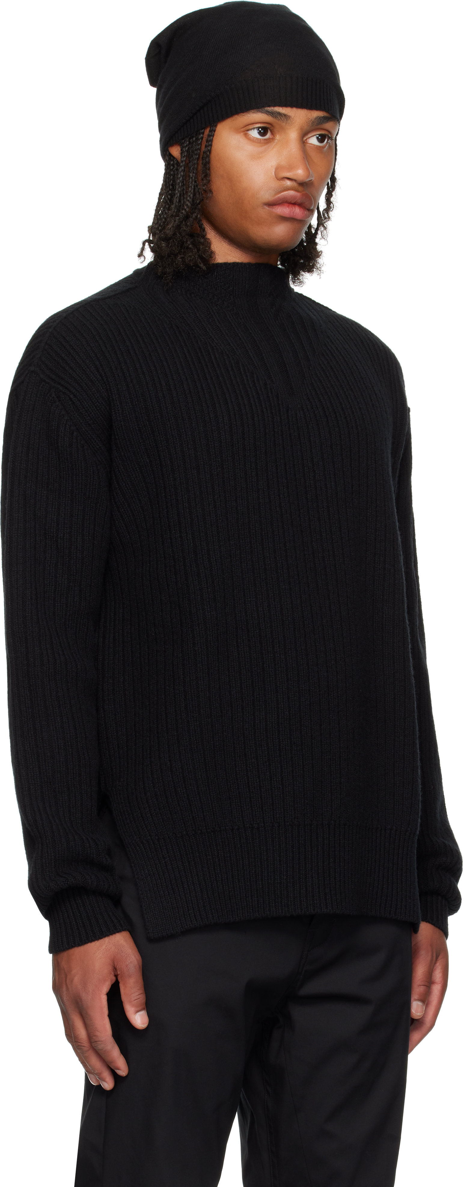 Rick Owens Black Concordians Fisherman Round Neck Sweater In Black