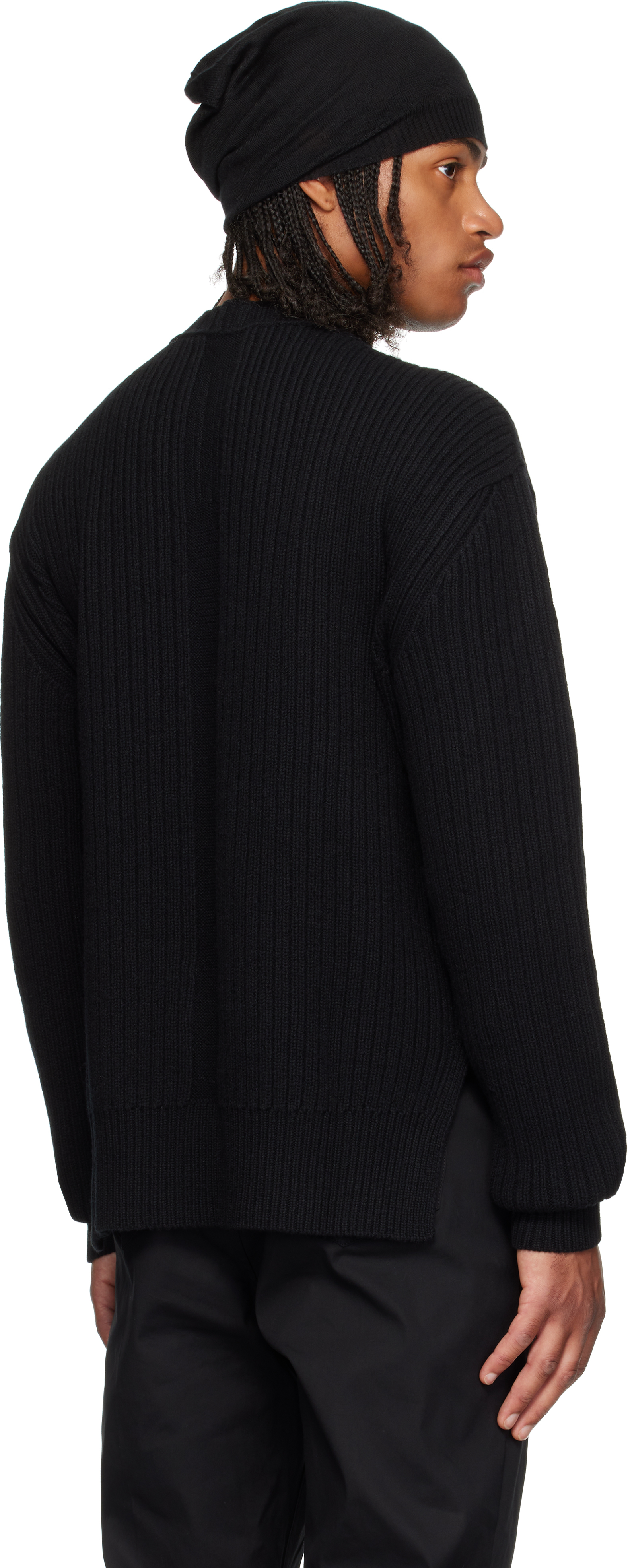 Rick Owens Black Concordians Fisherman Round Neck Sweater In Black