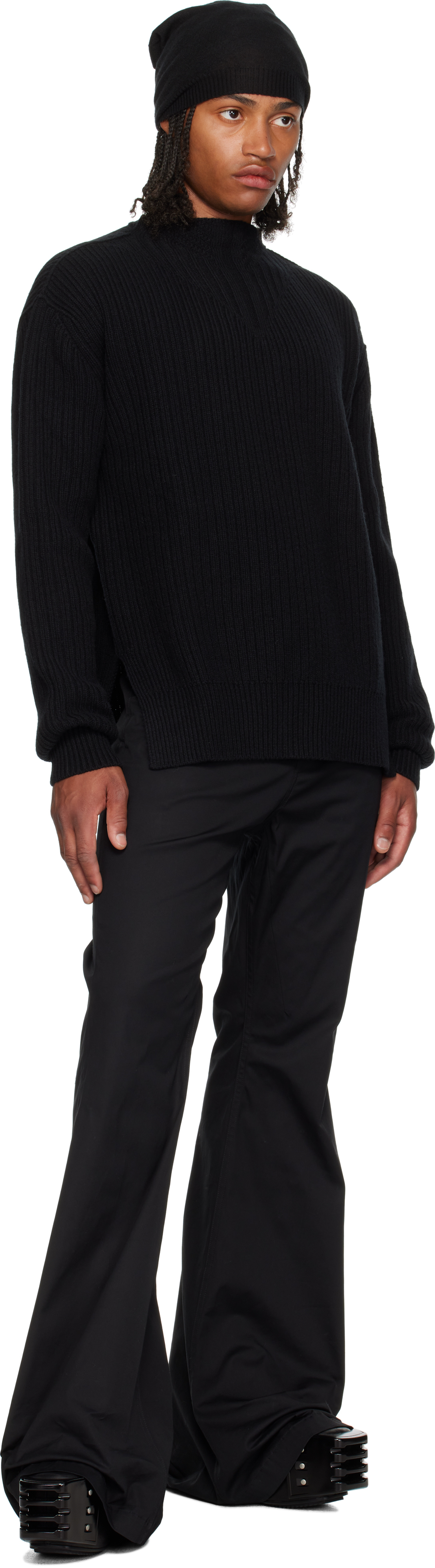 Rick Owens Black Concordians Fisherman Round Neck Sweater In Black
