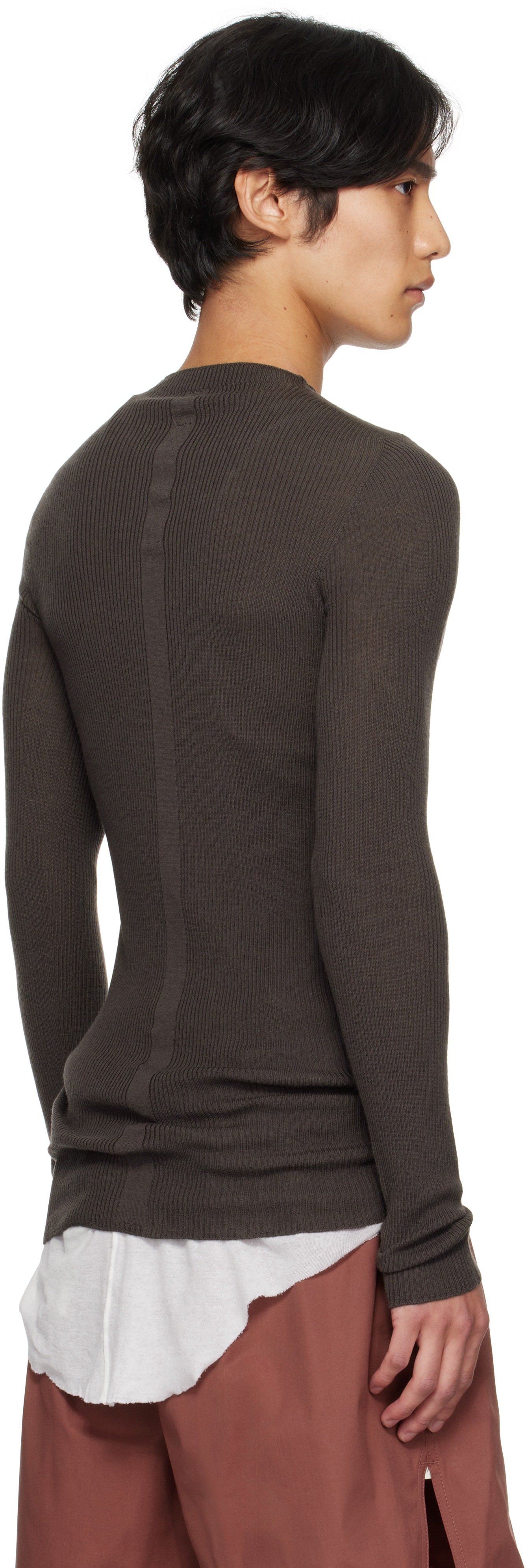Rick Owens Gray Concordians Ribbed Round Neck Sweater In Brown