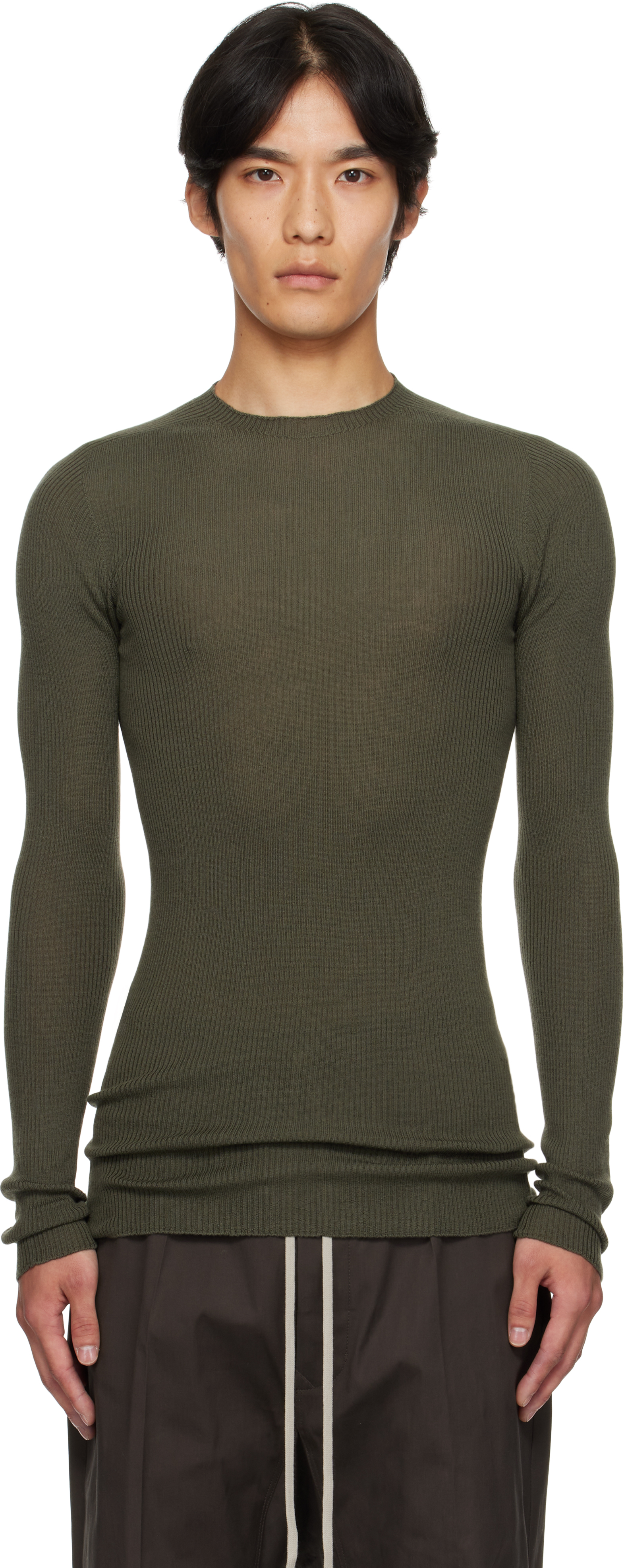 Rick Owens Khaki Concordians Ribbed Round Neck Sweater