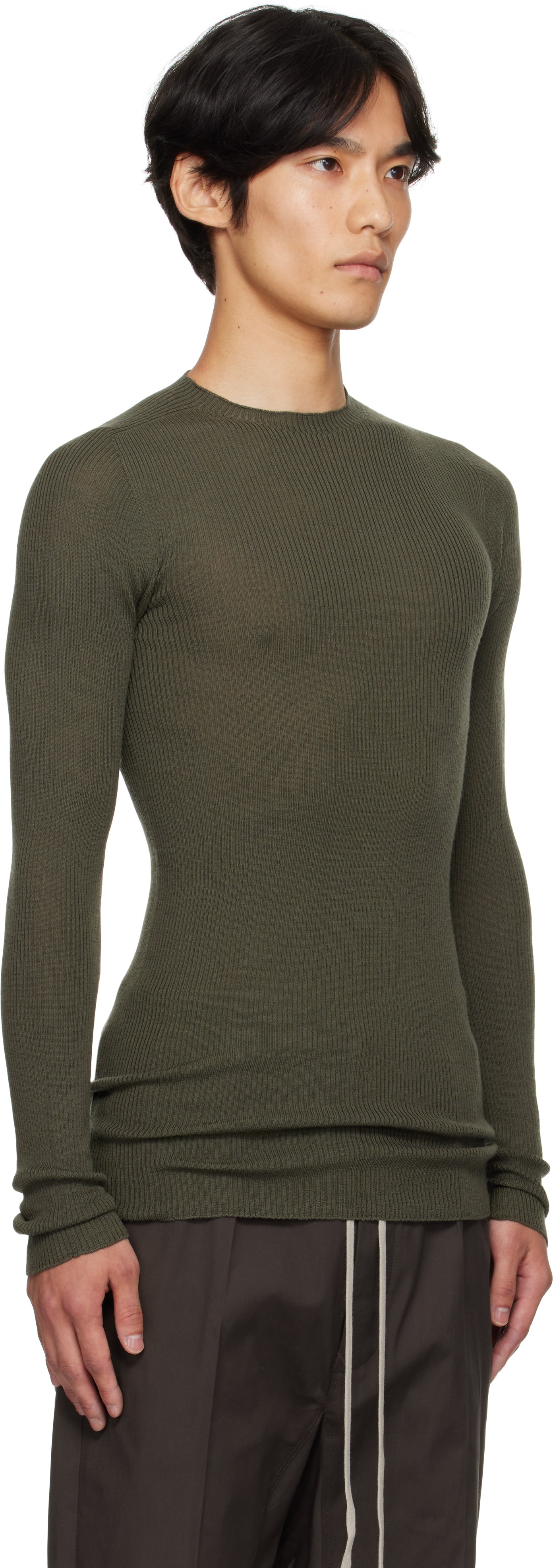 Rick Owens Khaki Concordians Ribbed Round Neck Sweater