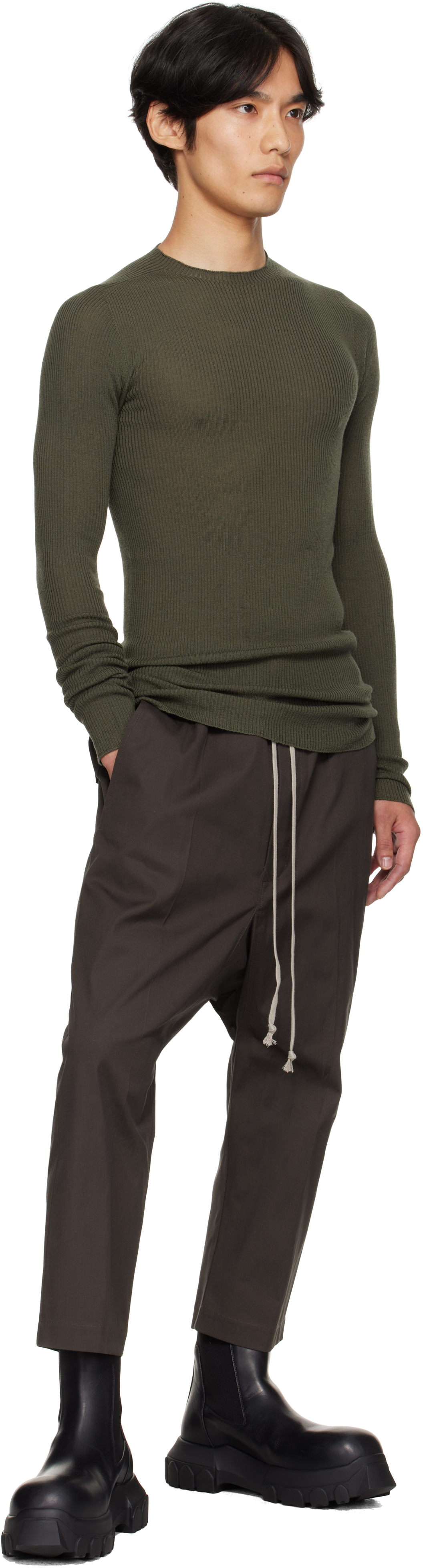Rick Owens Khaki Concordians Ribbed Round Neck Sweater