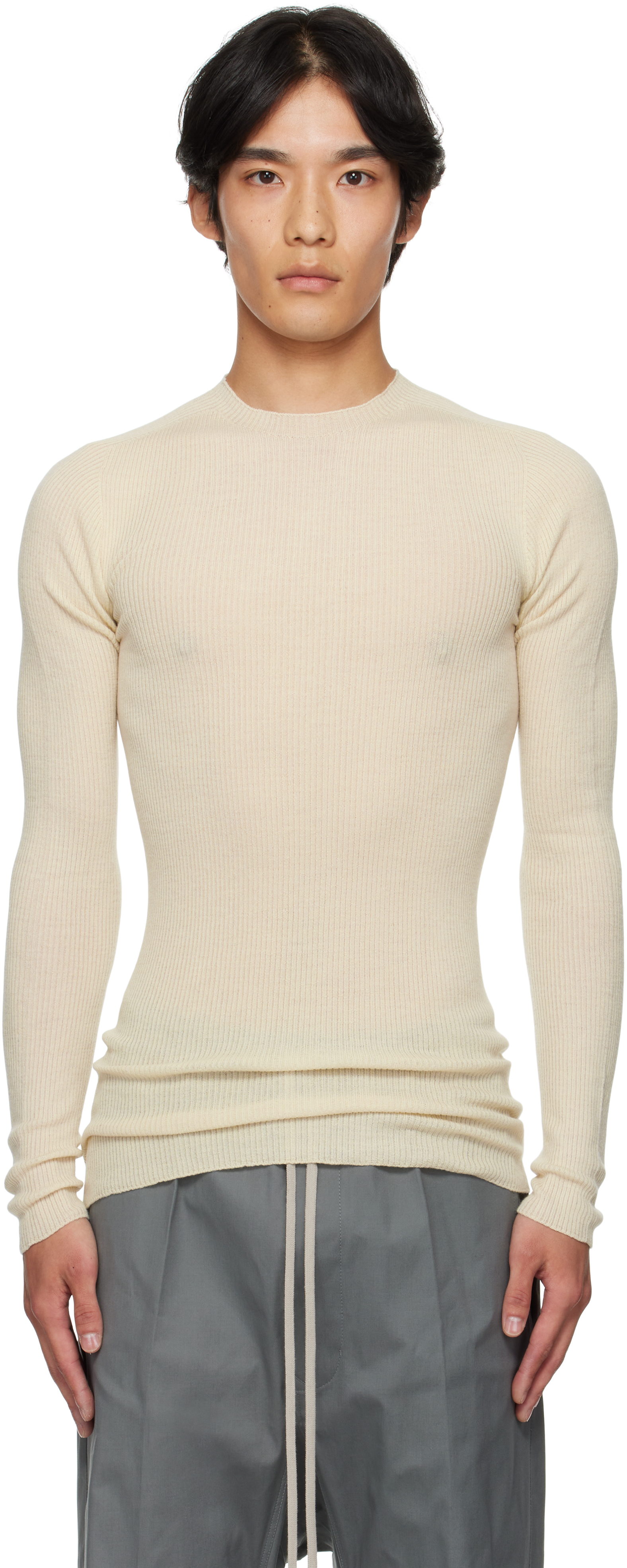 Rick Owens Off-white Concordians Ribbed Round Neck Sweater In Neutral