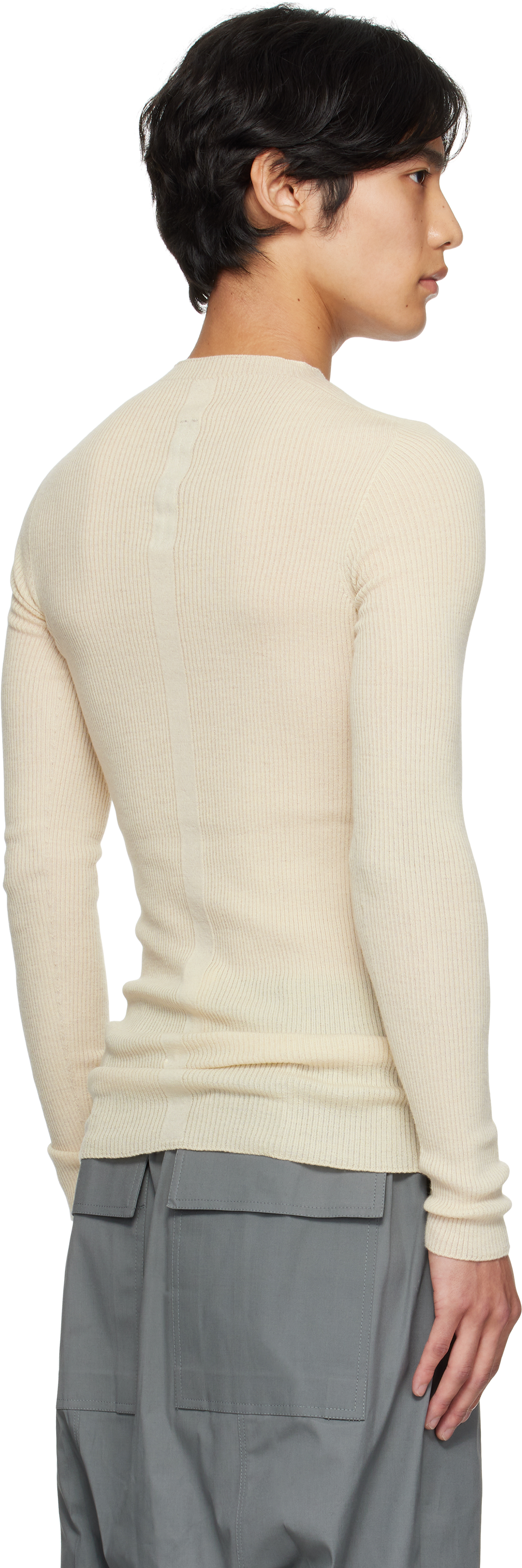 Rick Owens Off-white Concordians Ribbed Round Neck Sweater In Neutral