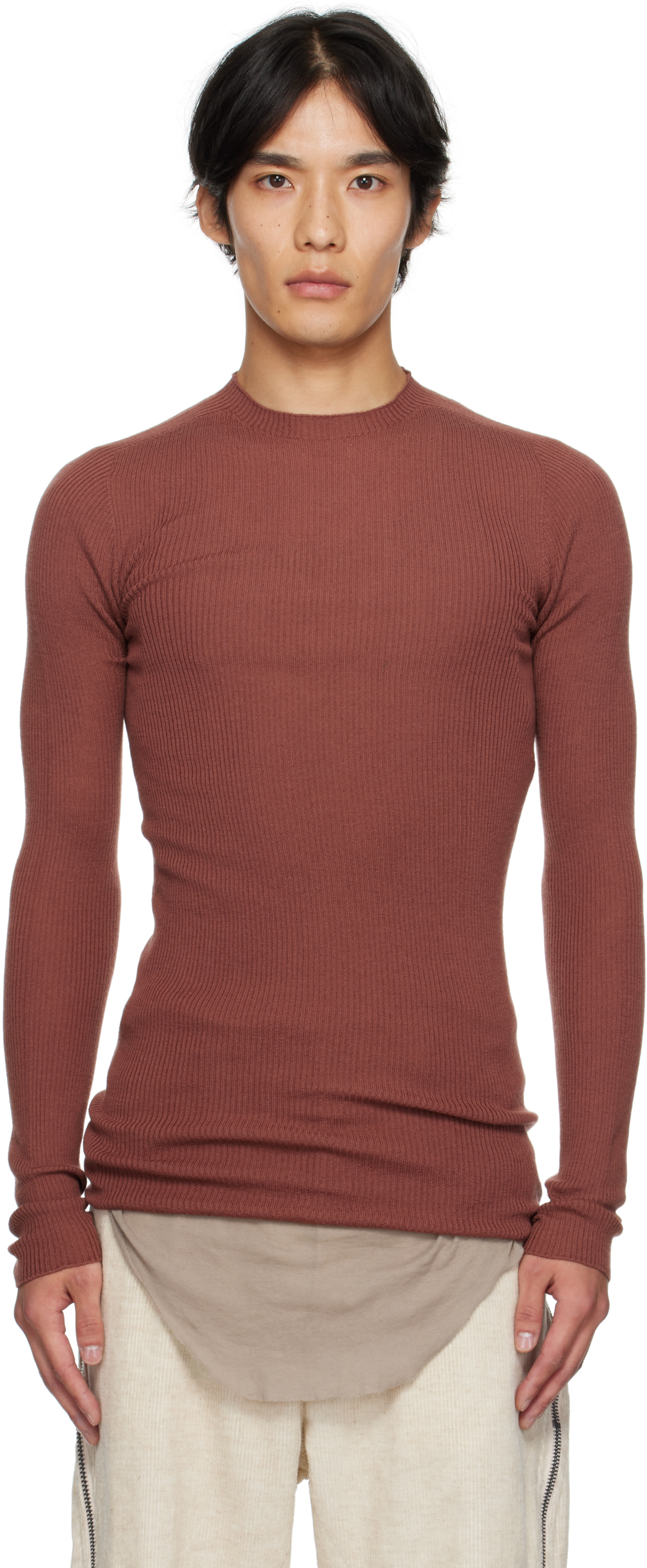 Rick Owens Red Concordians Ribbed Round Neck Sweater