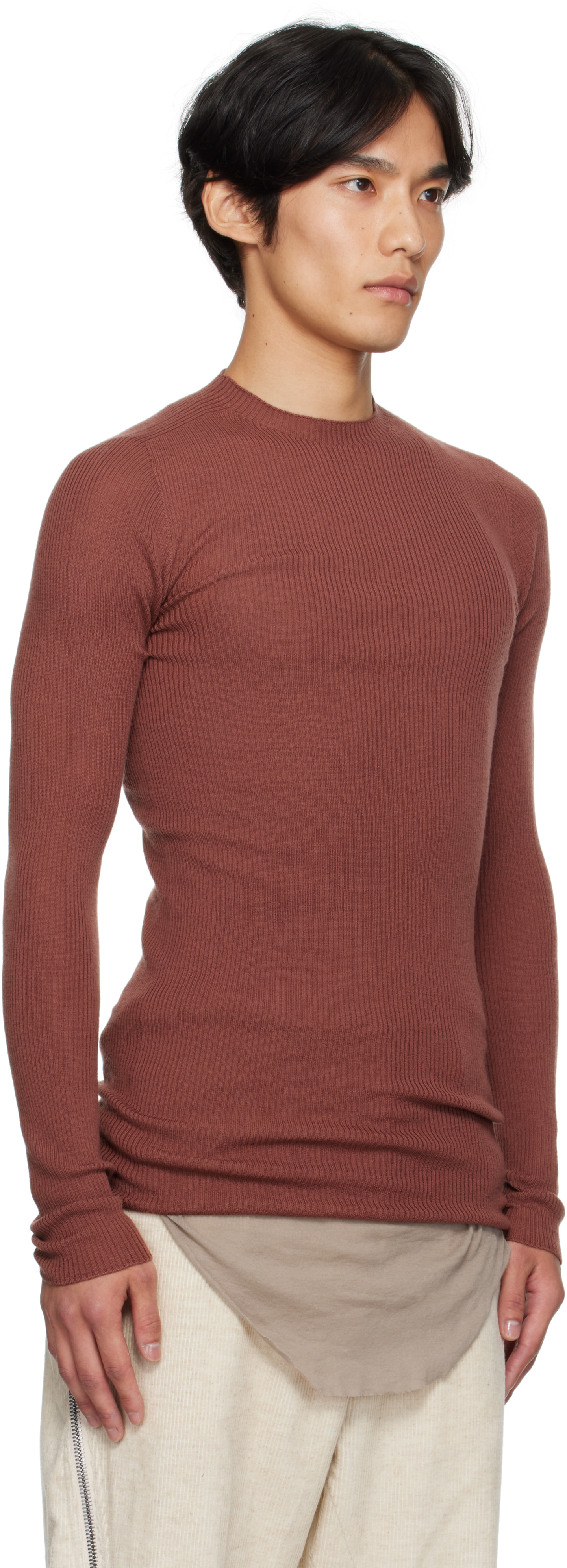 Rick Owens Red Concordians Ribbed Round Neck Sweater