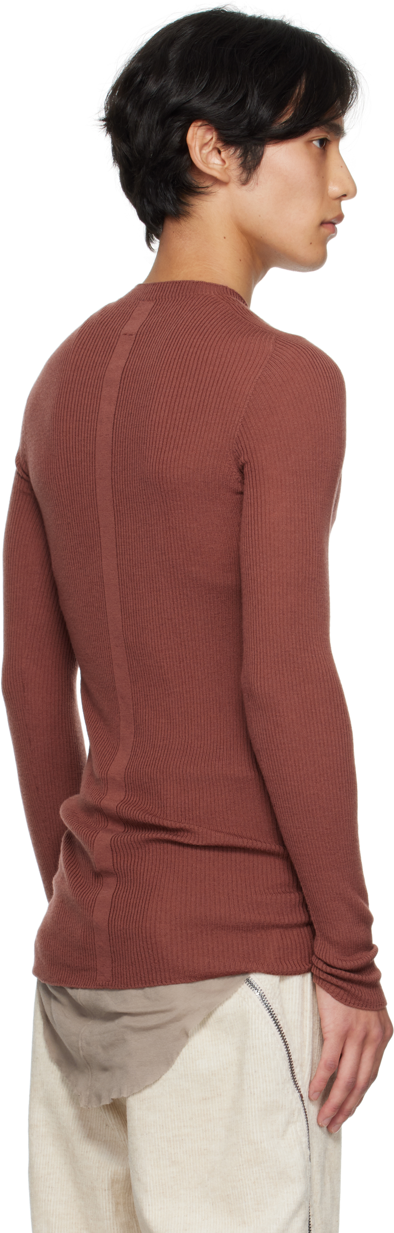 Rick Owens Red Concordians Ribbed Round Neck Sweater