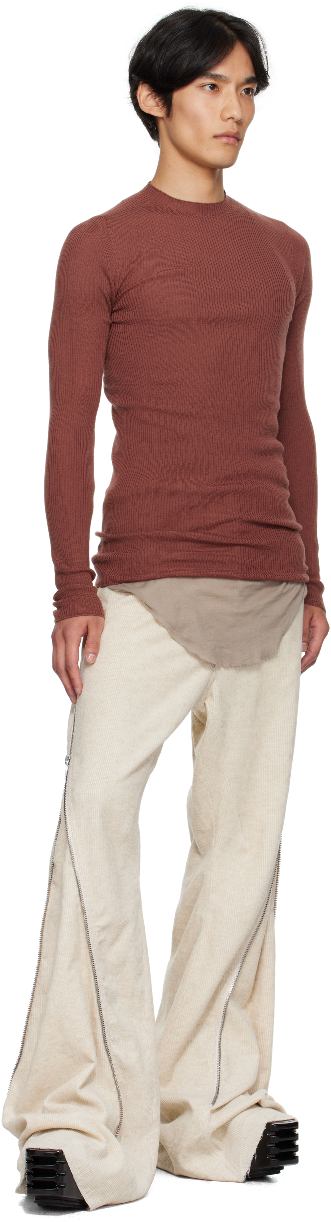 Rick Owens Red Concordians Ribbed Round Neck Sweater