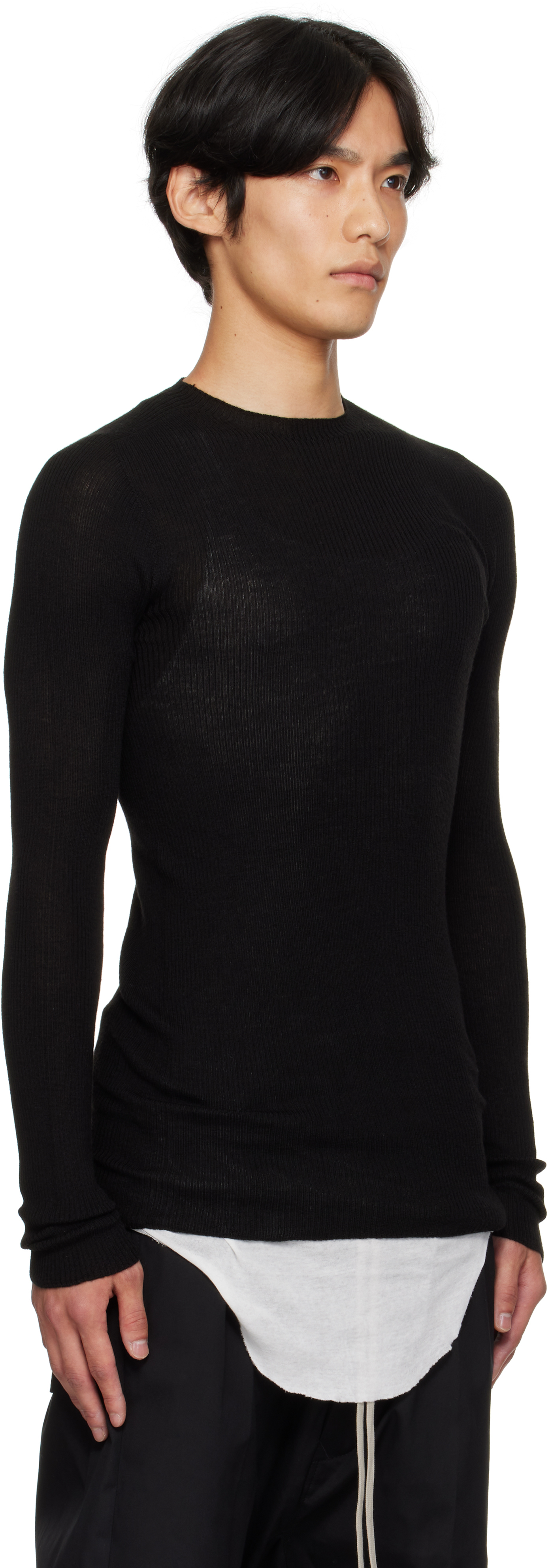 Rick Owens Black Concordians Ribbed Round Neck Sweater In Black